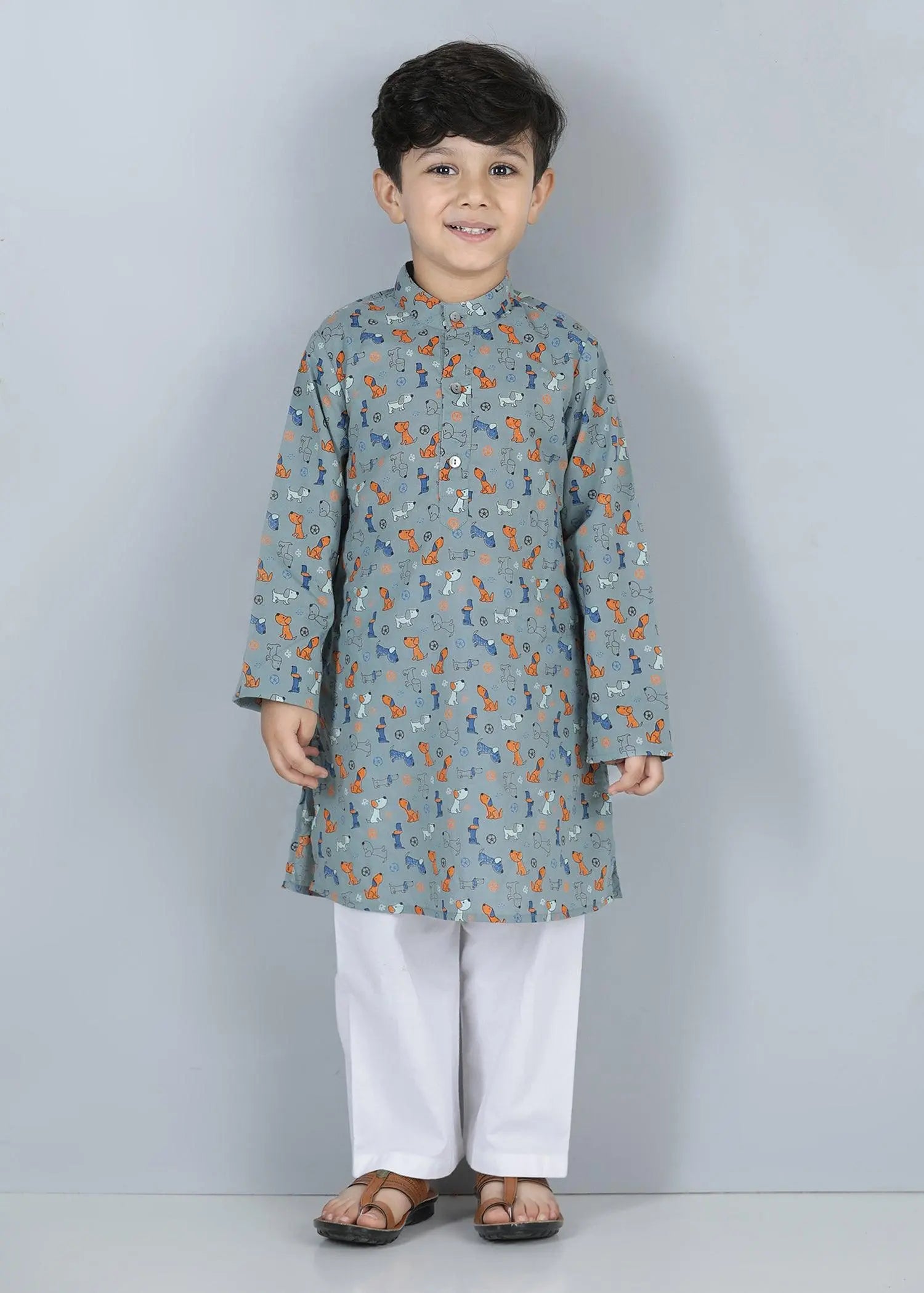 Lazy Dog Grey Cotton Kurta Boy (6 Months to 12 Years)