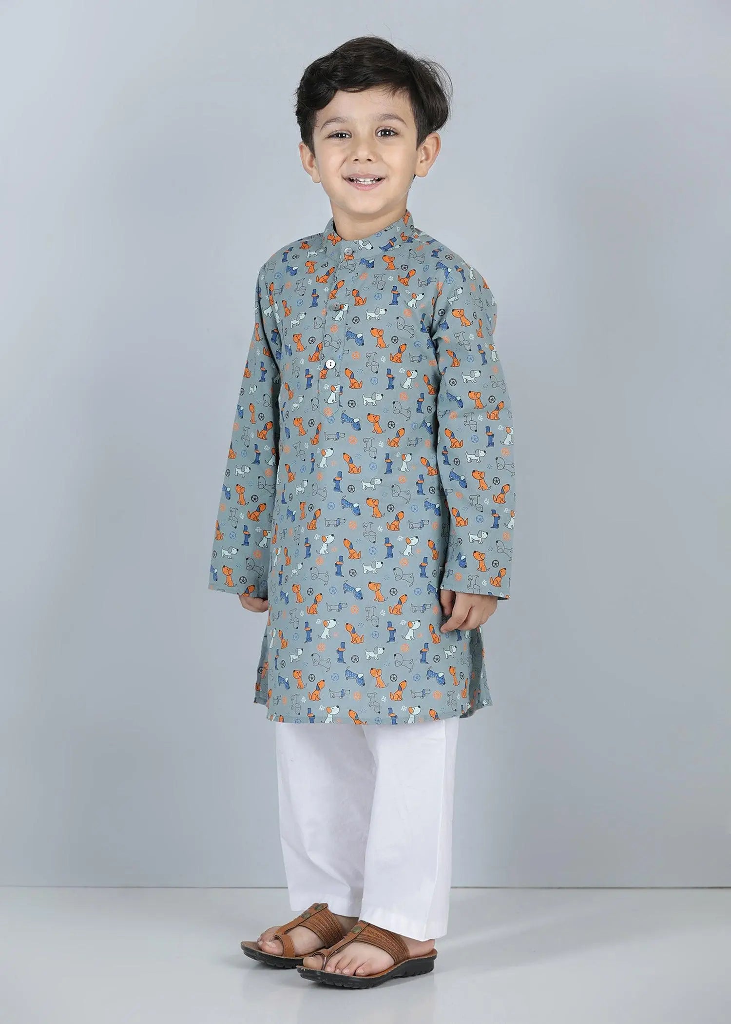 Lazy Dog Grey Cotton Kurta Boy (6 Months to 12 Years)