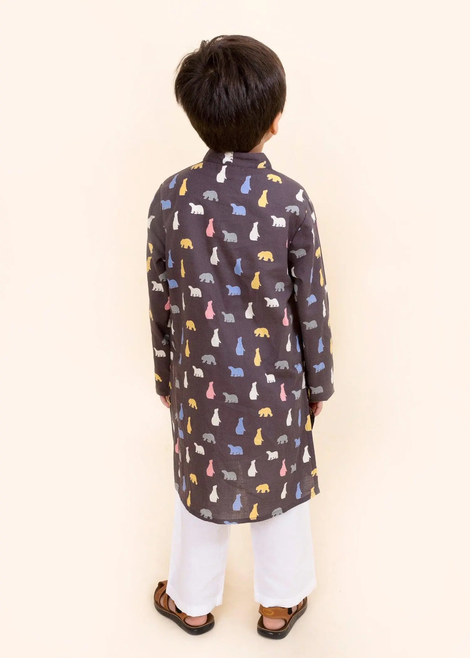 Bear Brown Cotton Kurta Boy  (6 Months to 12 Years)