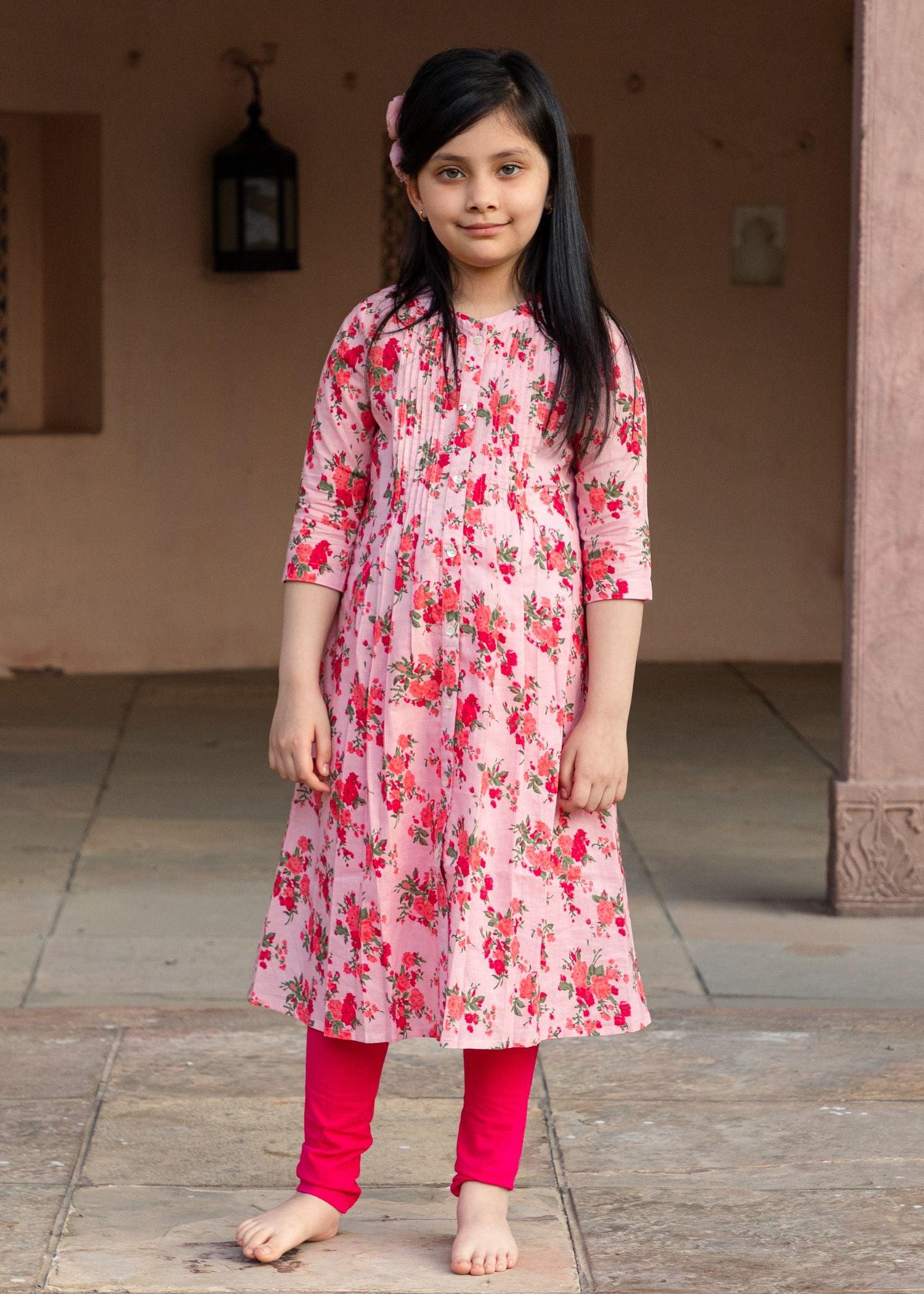 Soumya Posy Pink Cotton Kurta Girl (2-12 Years)