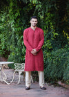 Bhandhej Red Viscose Full Sleeve Kurta