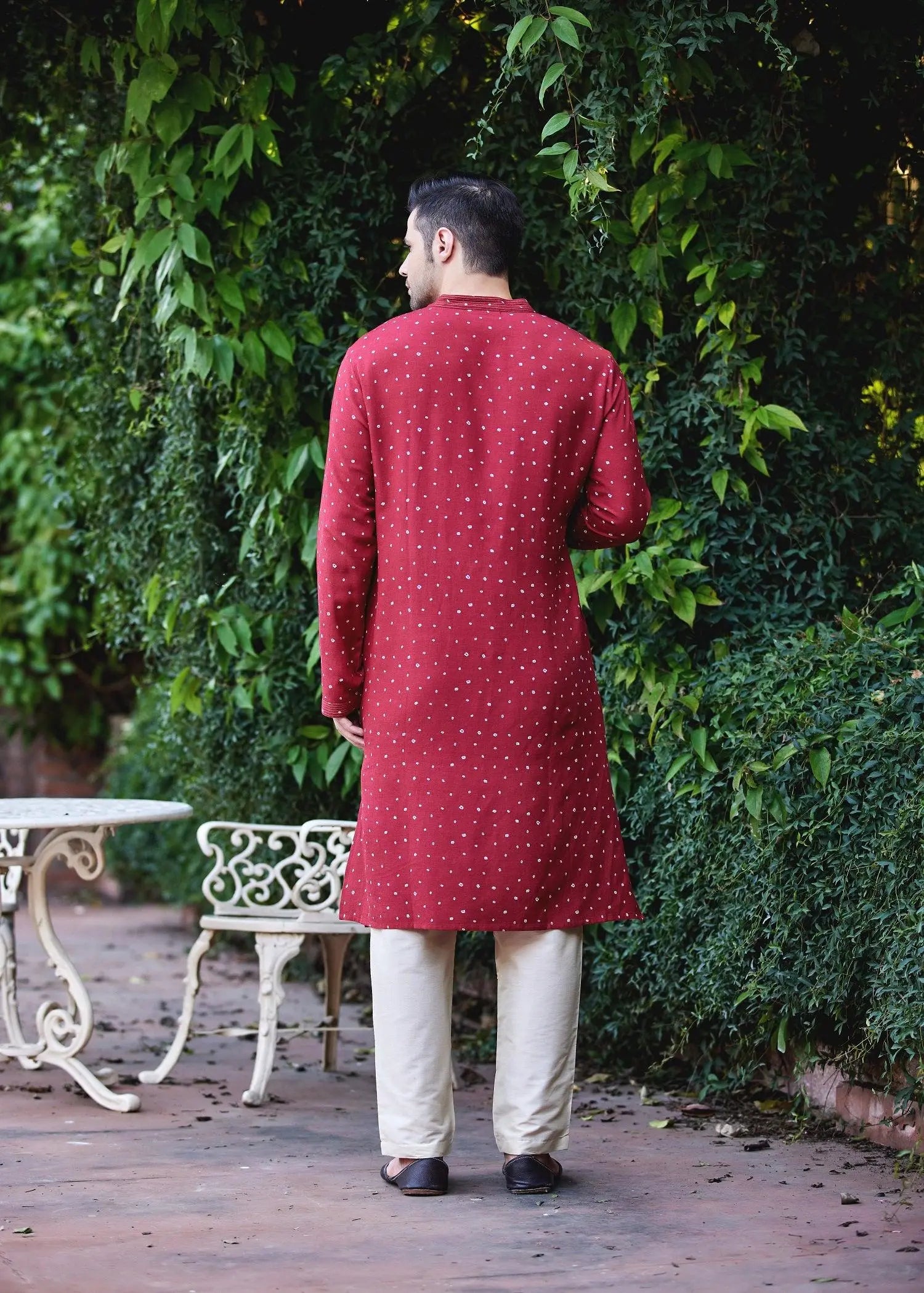 Bhandhej Red Viscose Full Sleeve Kurta