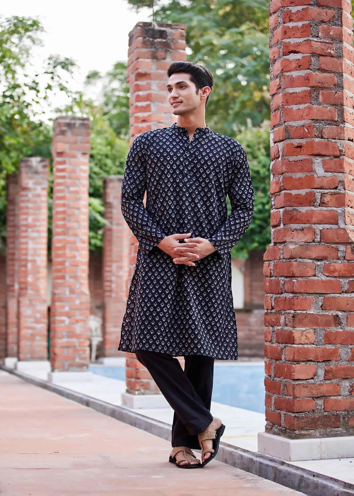 Rhombus Black/Grey Cotton Full Sleeve Kurta