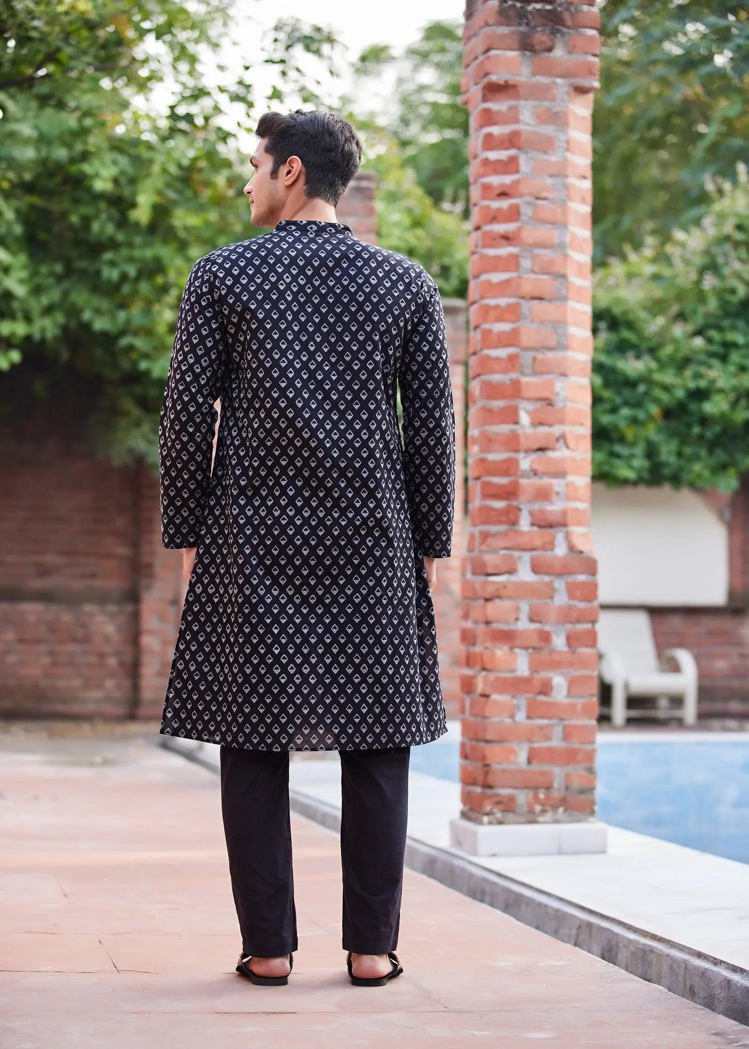 Rhombus Black/Grey Cotton Full Sleeve Kurta