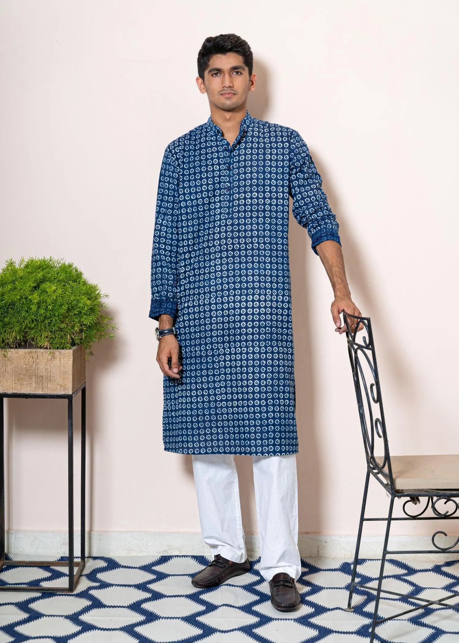 Chakri Indigo Cotton Full sleeve Kurta