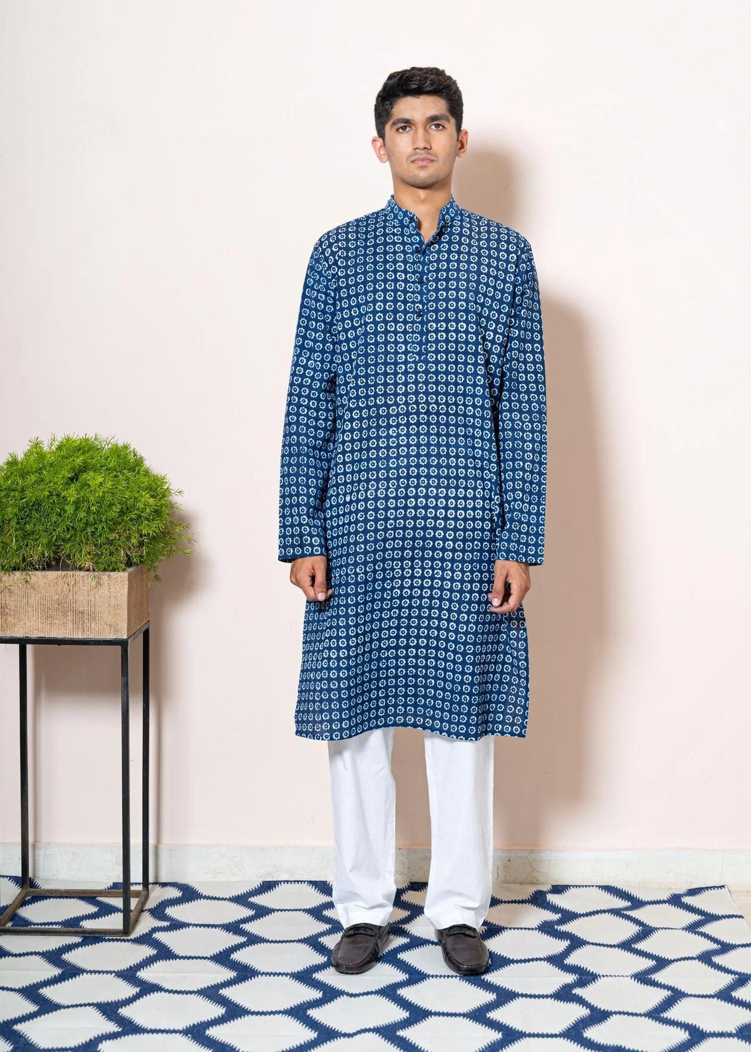 Chakri Indigo Cotton Full sleeve Kurta