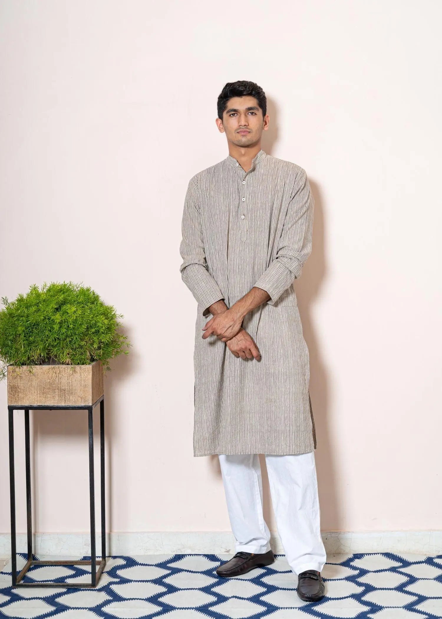 Pastel Stripe Mud Cotton Full sleeve Kurta