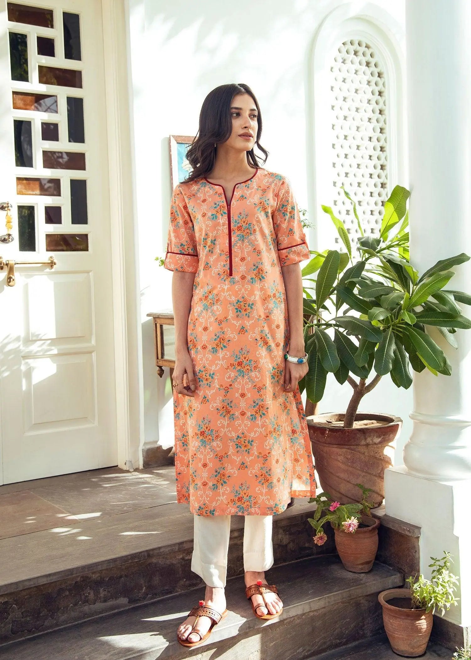 Peach Cotton Kurta