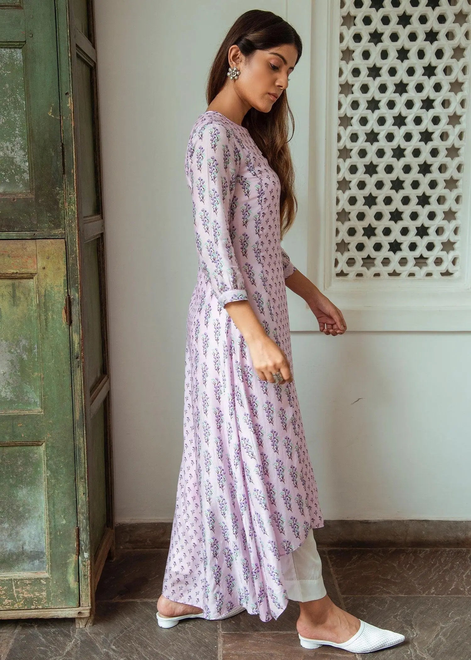 Firdaus Flared Lilac Viscose Long Kurta