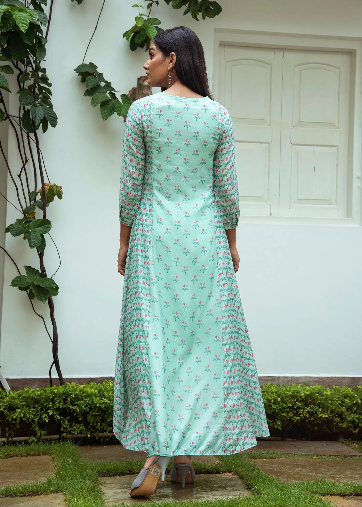 Firdaus Flared Brook Green Viscose Long Kurta