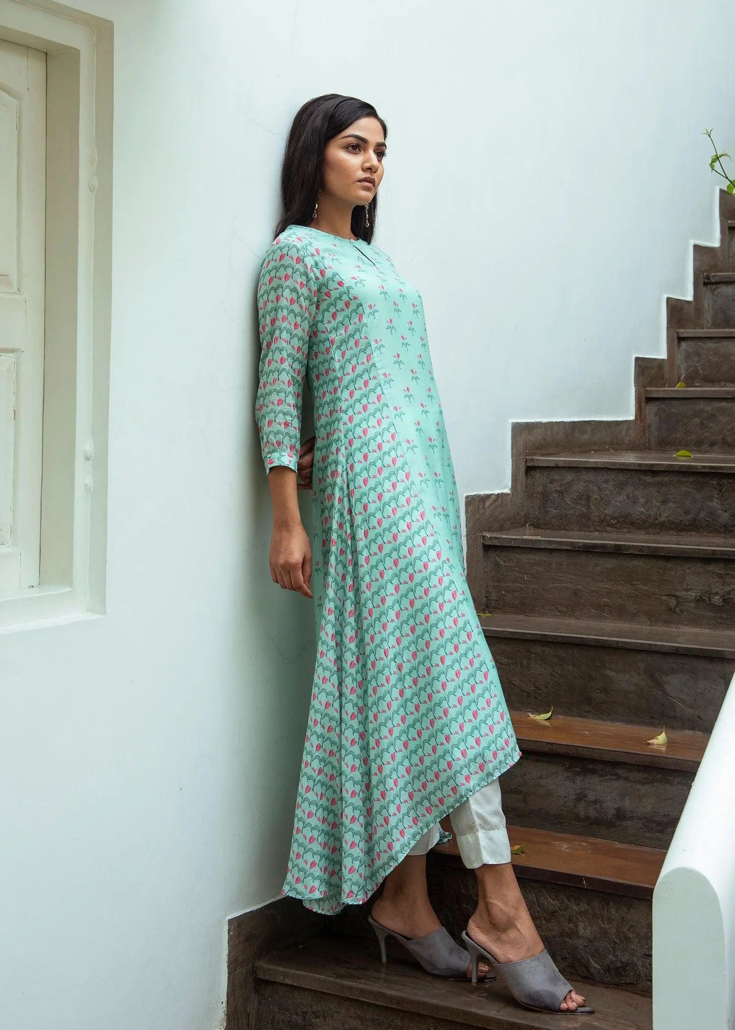 Firdaus Flared Brook Green Viscose Long Kurta