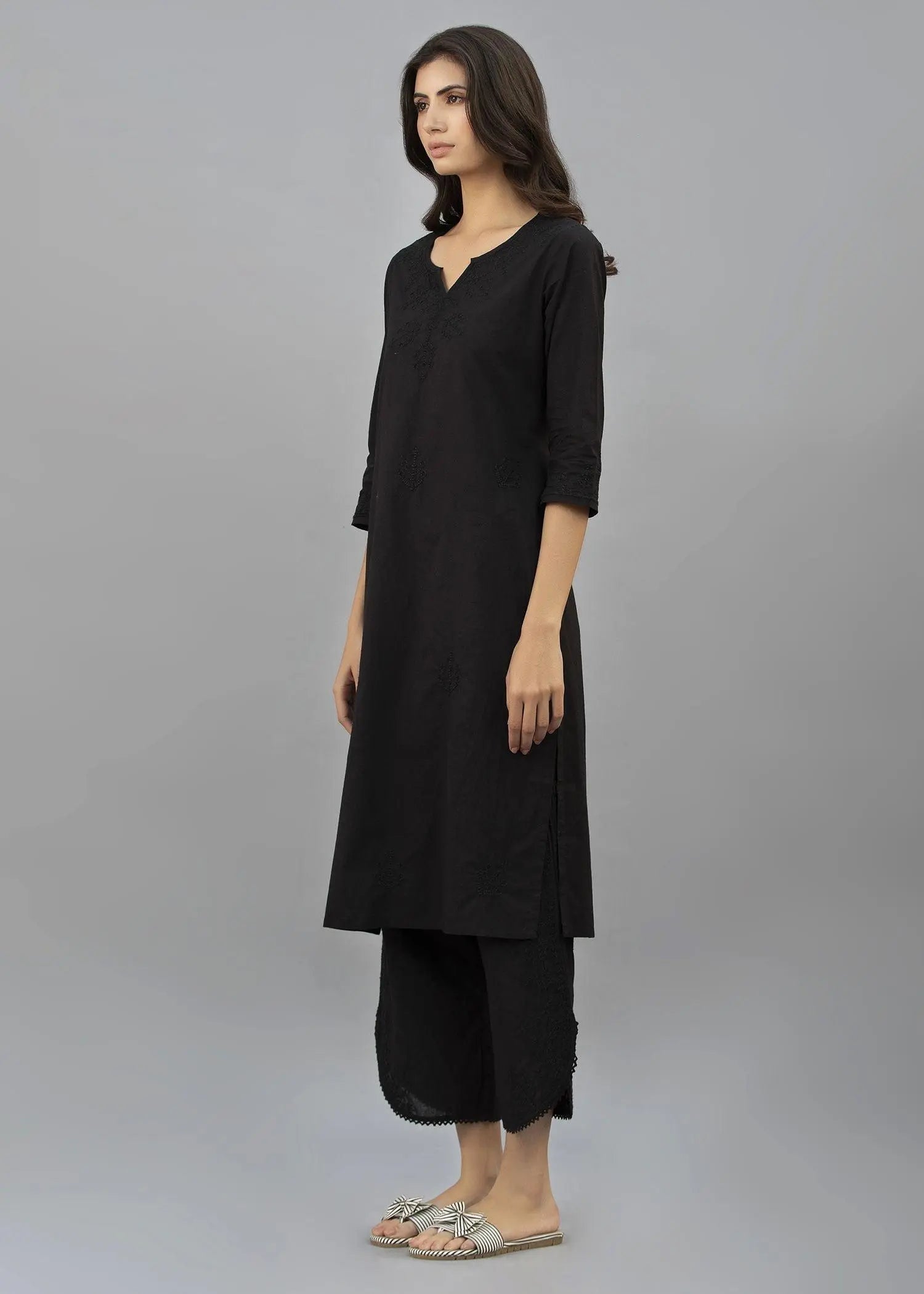 Regular Black Cotton Kurta