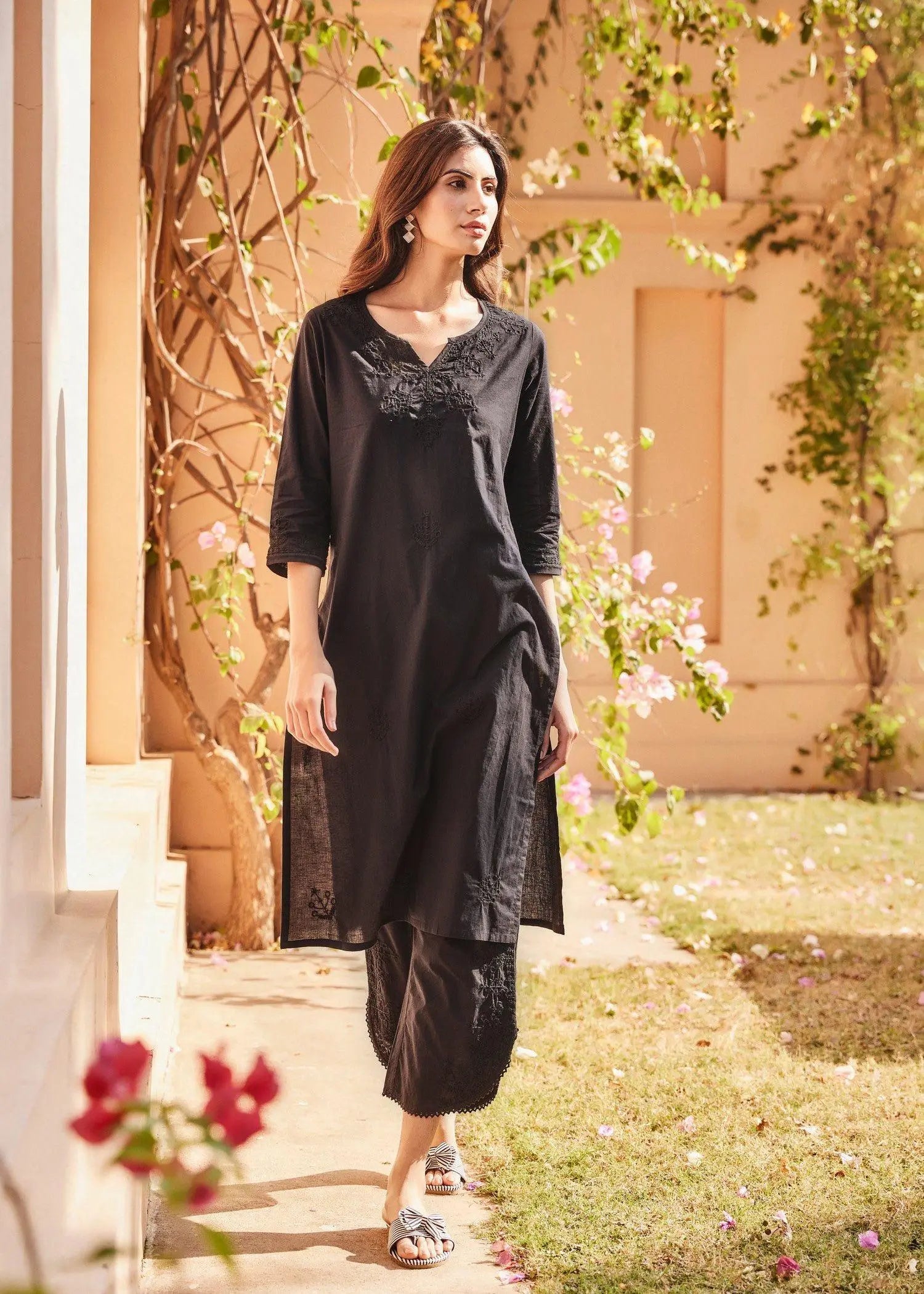 Regular Black Cotton Kurta