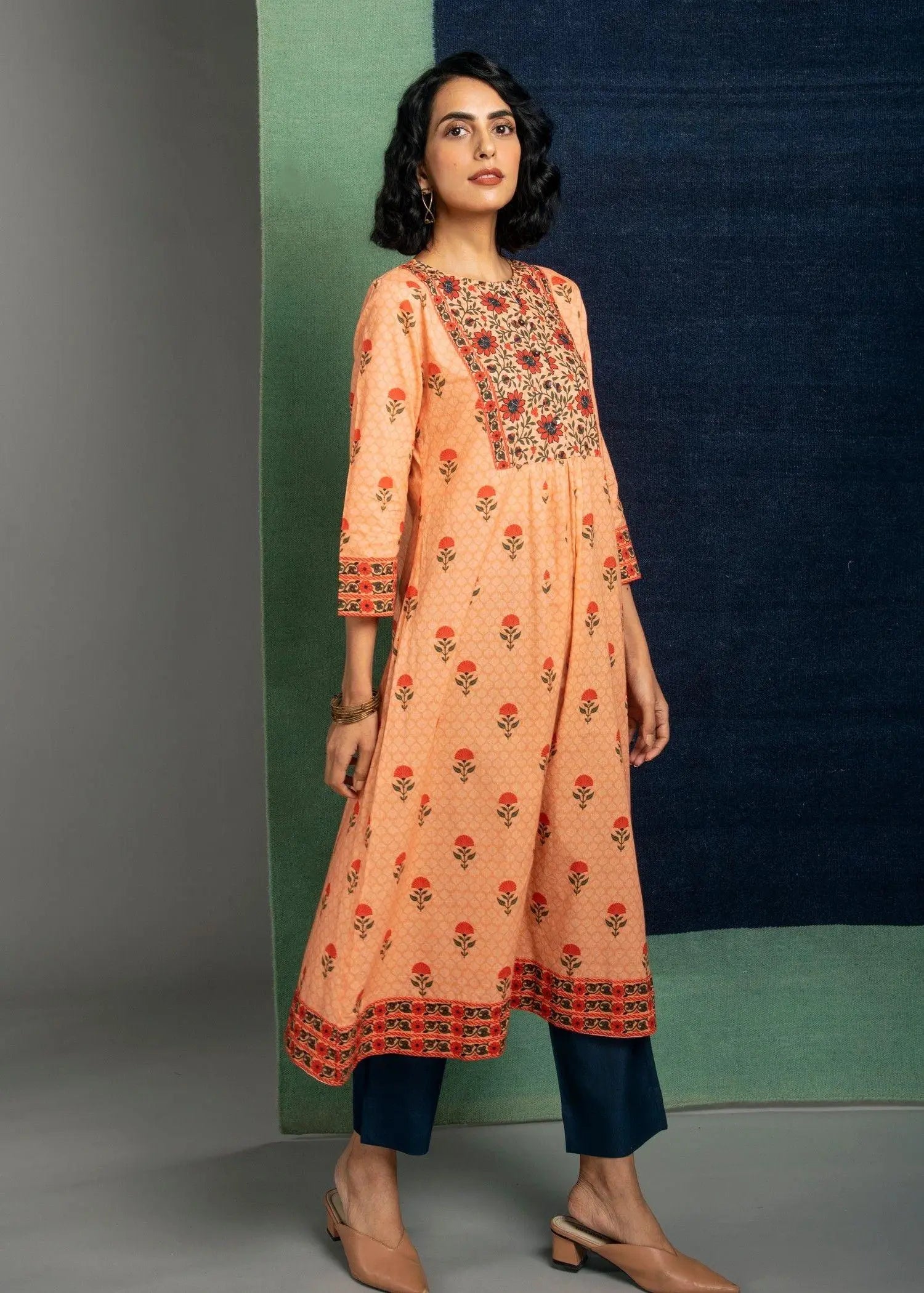 Falak Peach A-Line Cotton Kurta