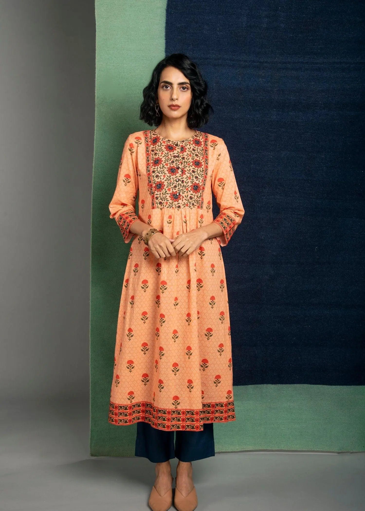 Falak Peach A-Line Cotton Kurta