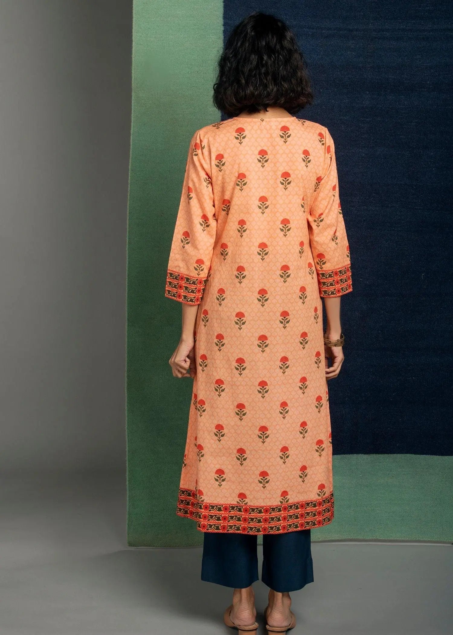 Falak Peach A-Line Cotton Kurta