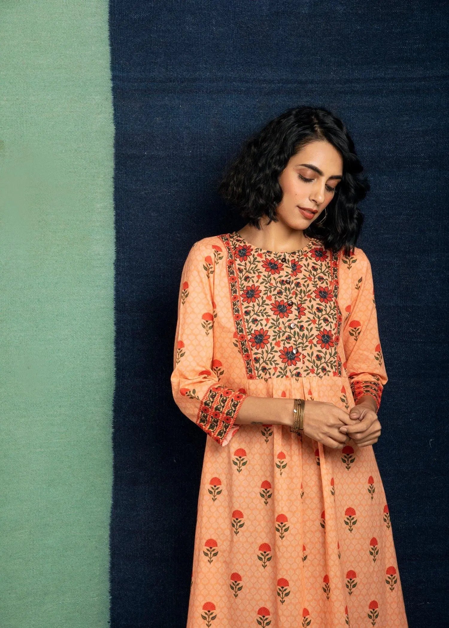 Falak Peach A-Line Cotton Kurta