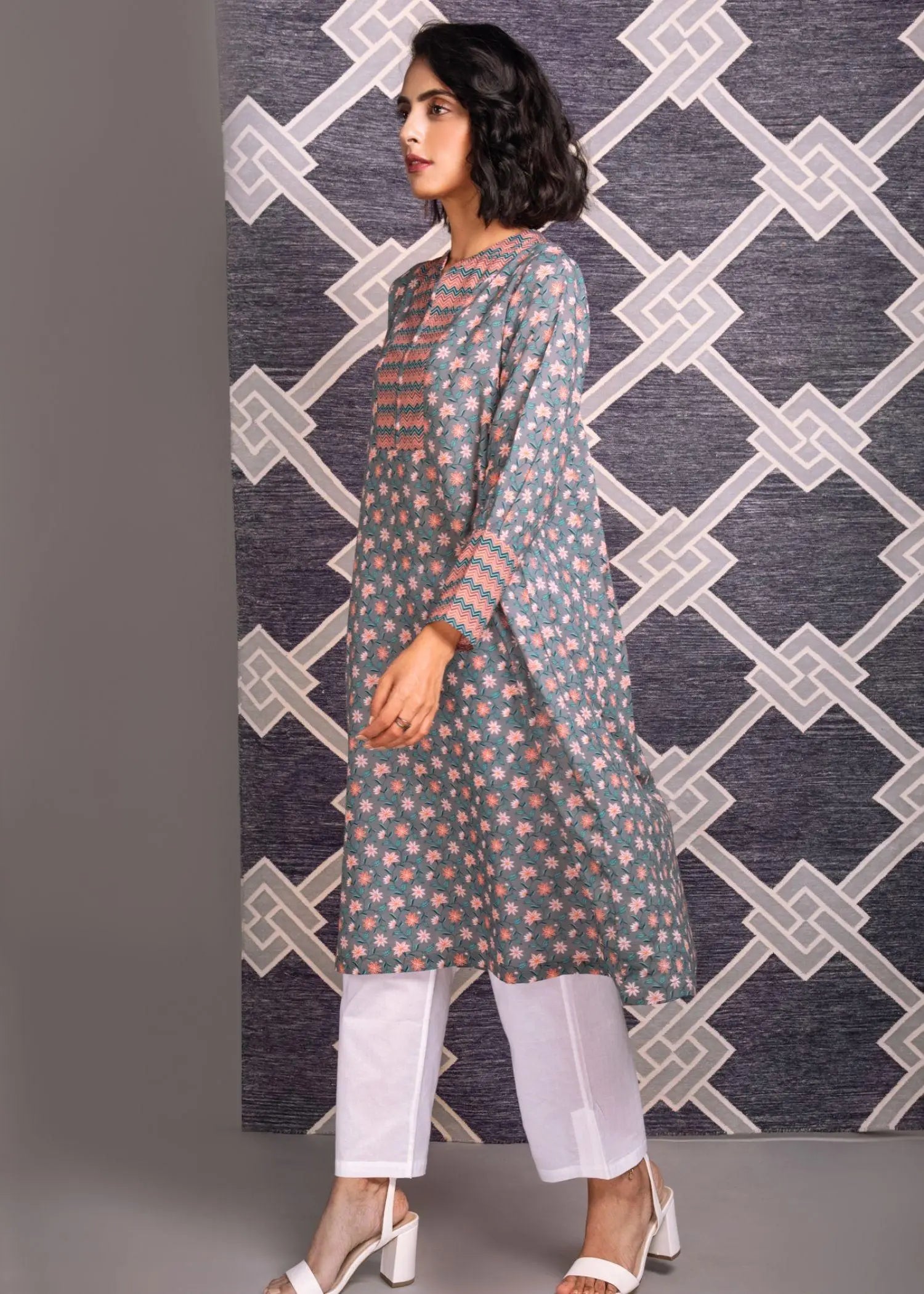 Adhira Grey Cotton Long Kurta