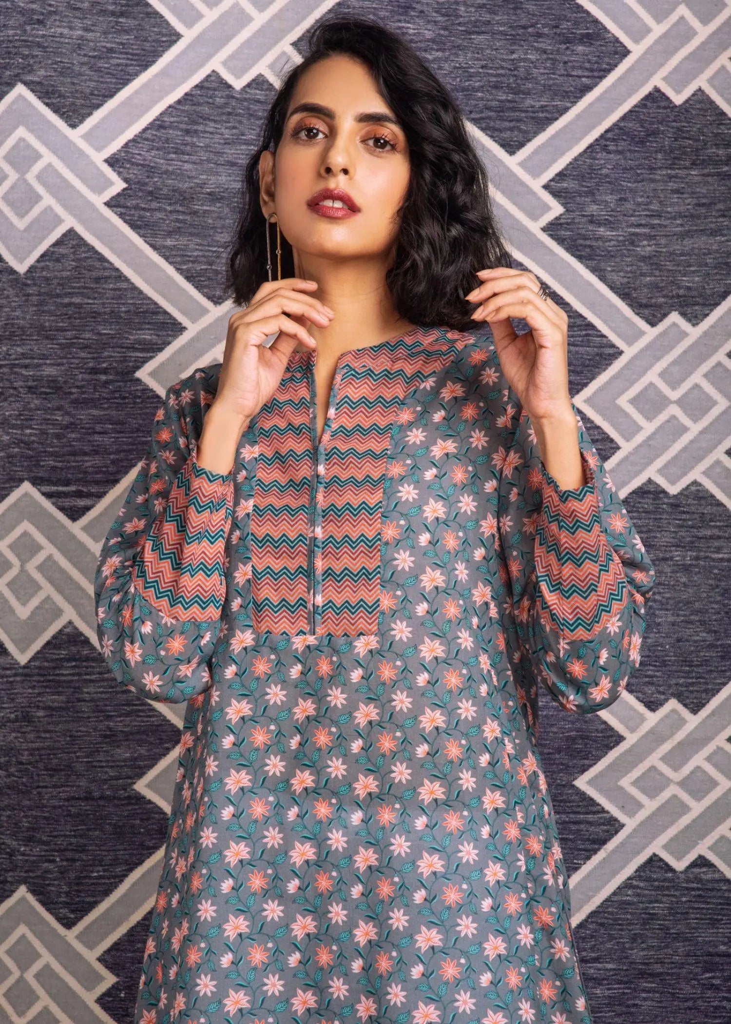 Adhira Grey Cotton Long Kurta