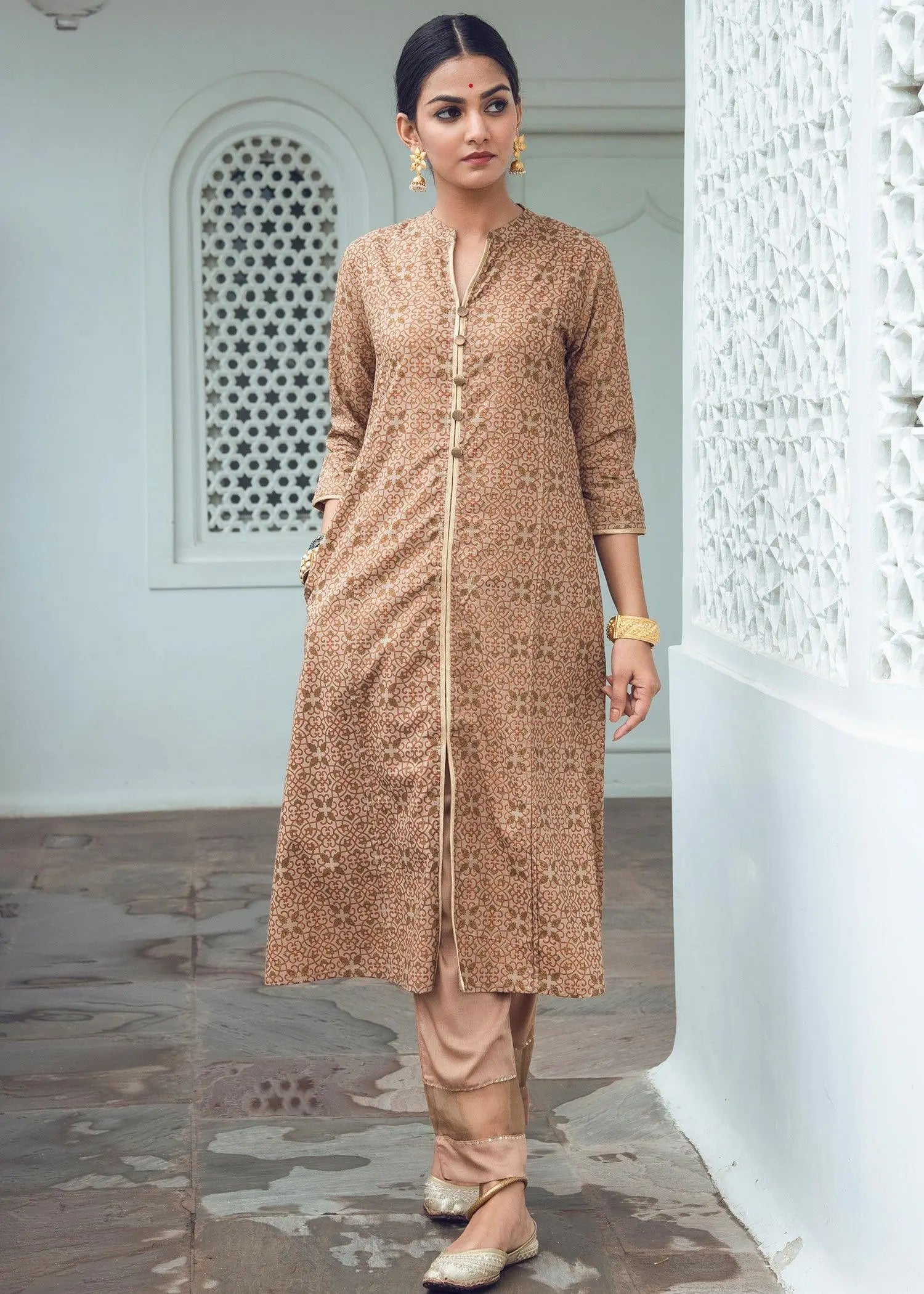 A Line Moonlight Brown Cotton Kurta