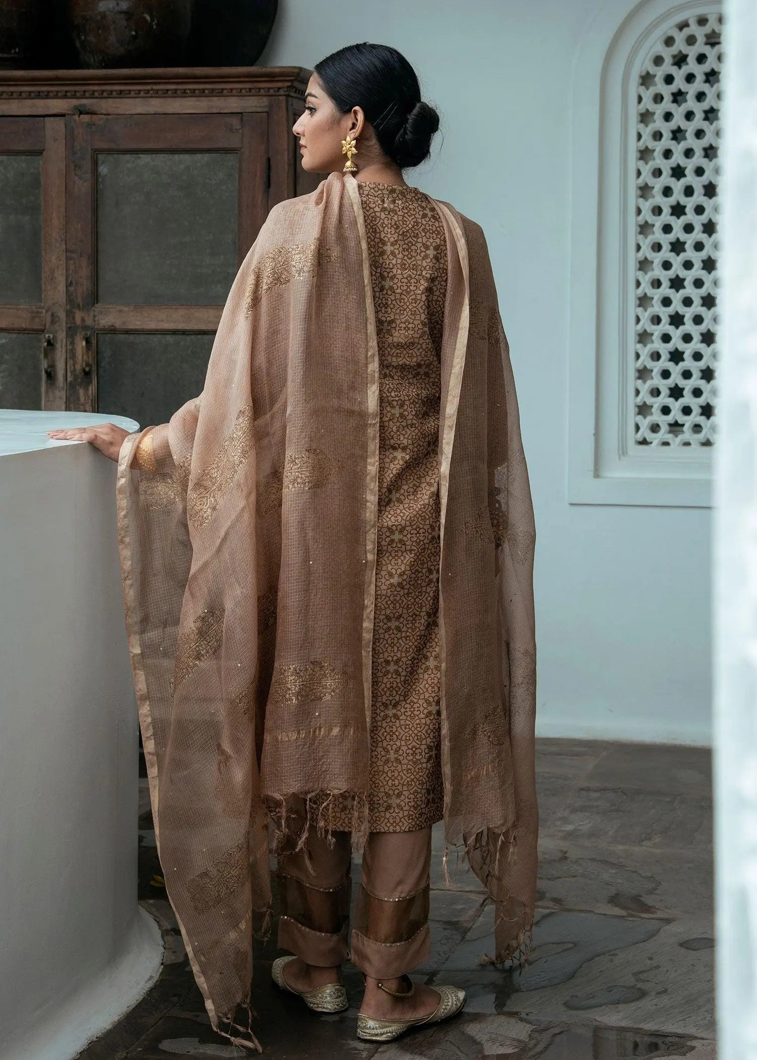 A Line Moonlight Brown Cotton Kurta