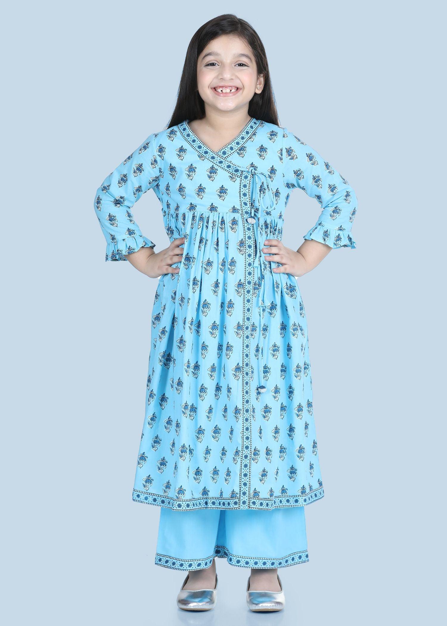 Alia Petunia Buti Blue Cotton Kurta Pant set Girl (2-12 Years)