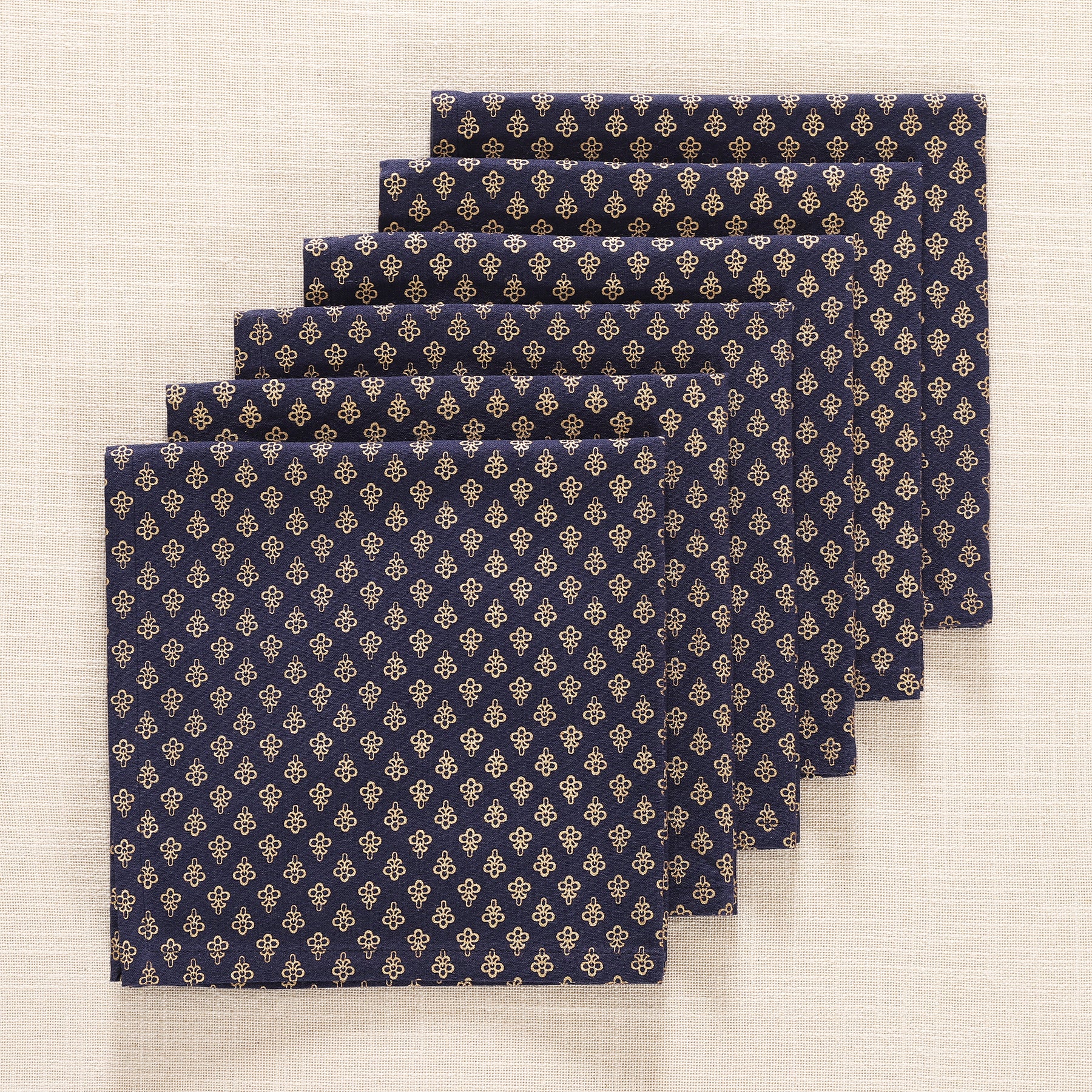 Kunj Booti Gold & Blue Cotton Napkin Set of 6