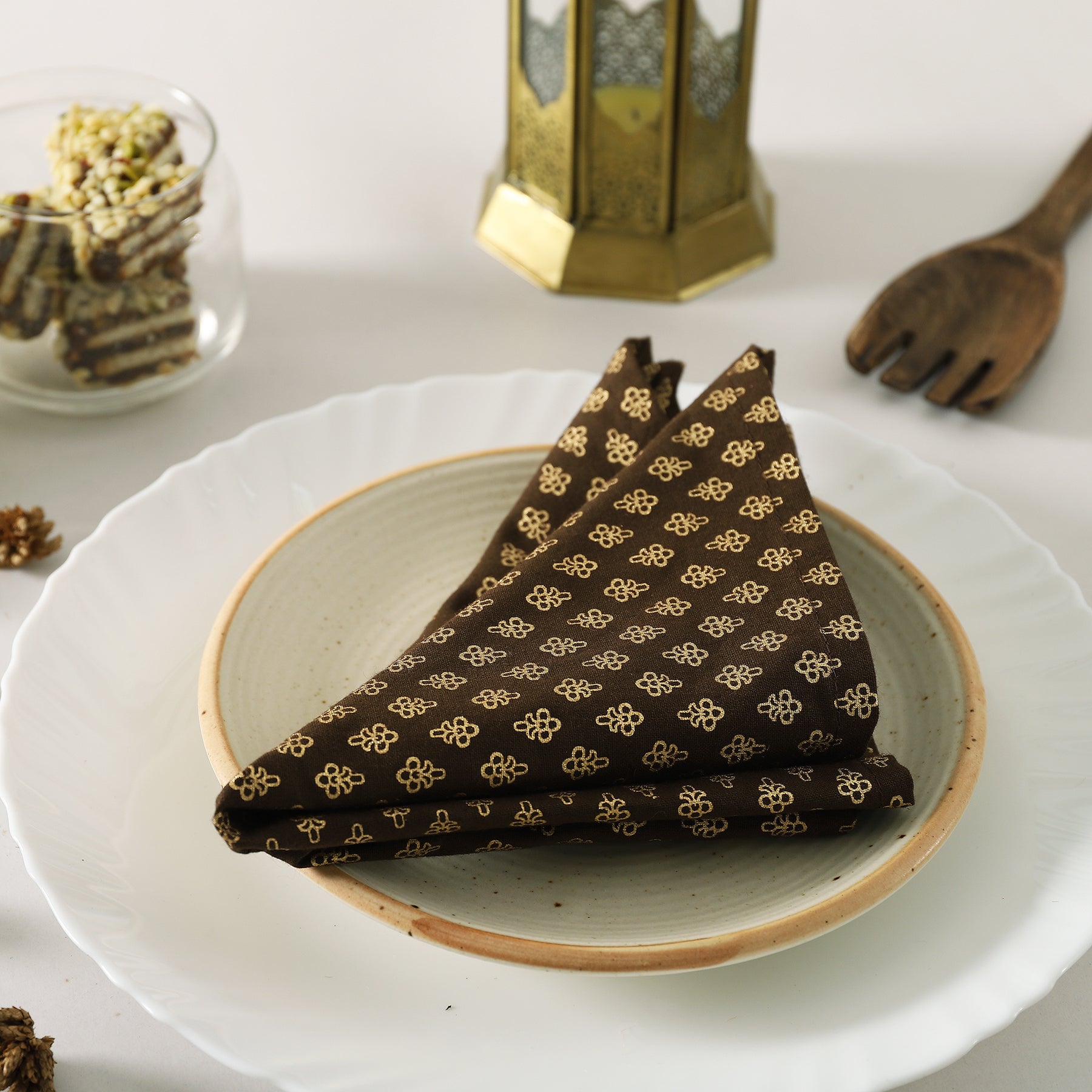 Kunj Booti Gold & Brown Cotton Cocktail Napkin Set of 6