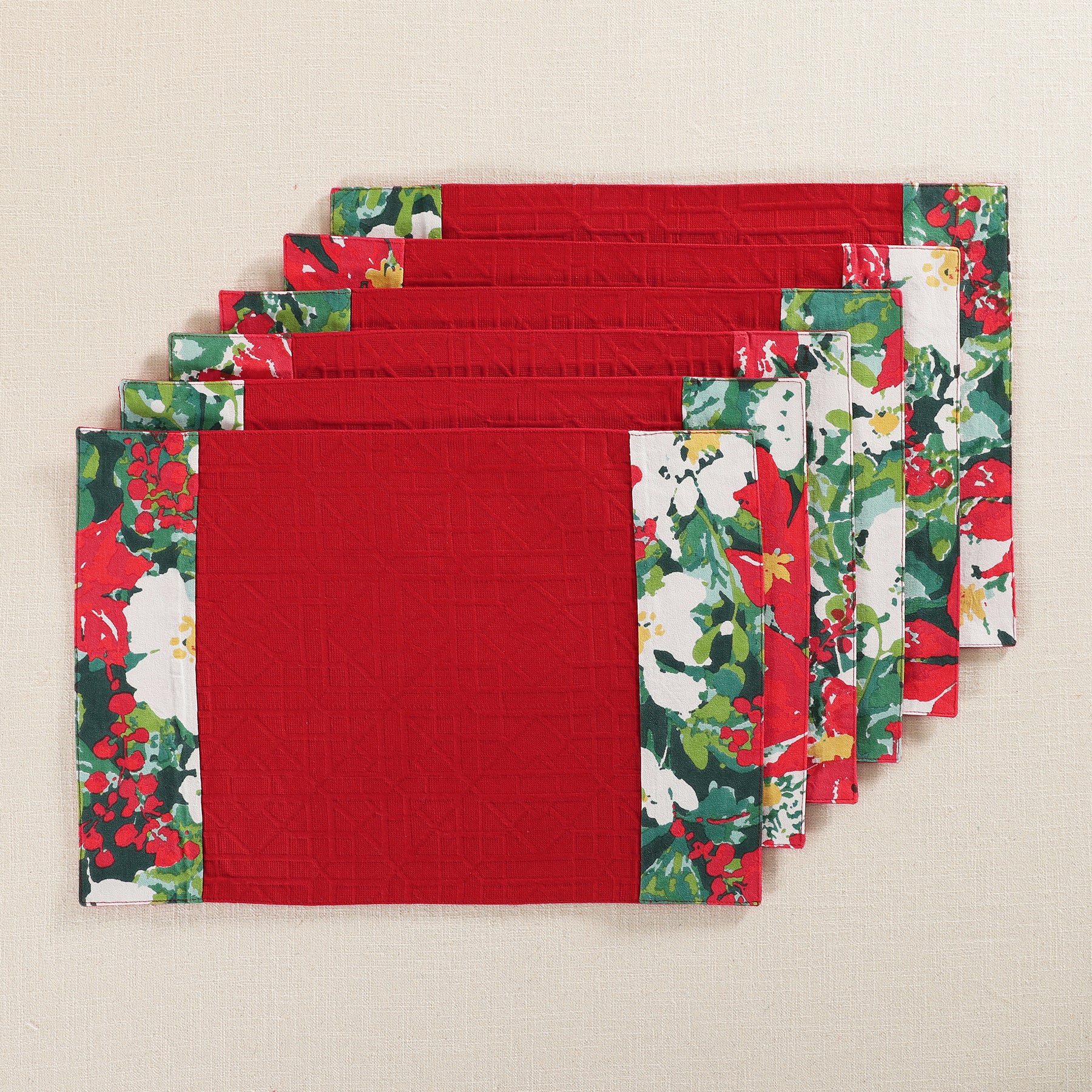 Red Cotton Texture Mattalase Bloom Table Mat Set of 6