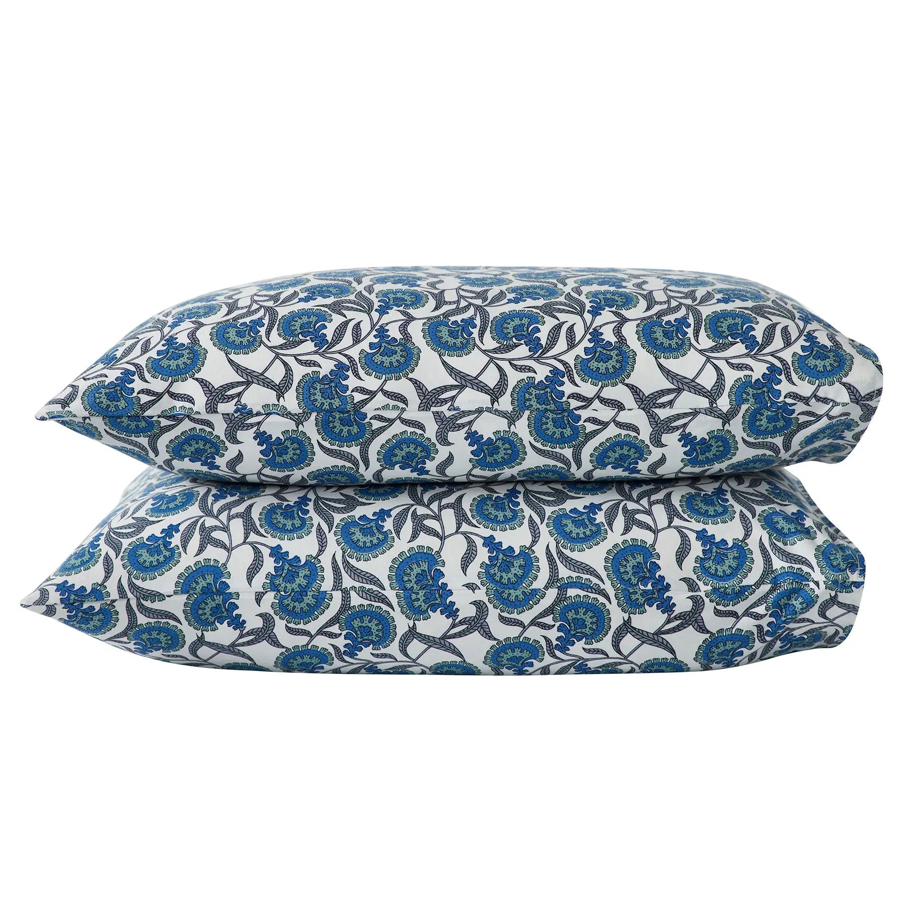 Zinnat Blue Hand Screen Print Cotton Pillow Cover