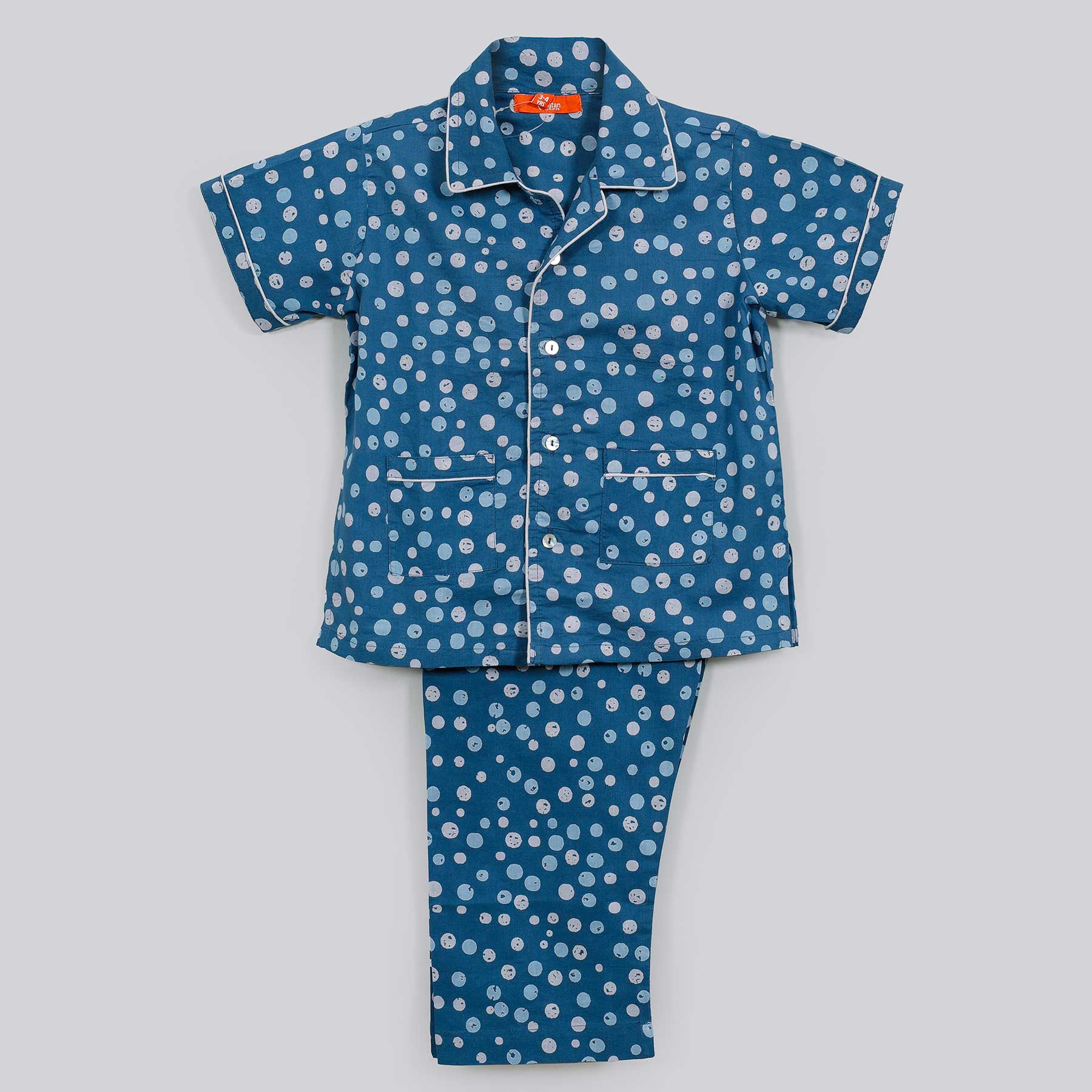 Bubbles Blue Cotton Half Sleeve Nightsuit Boy (1-12 Years)