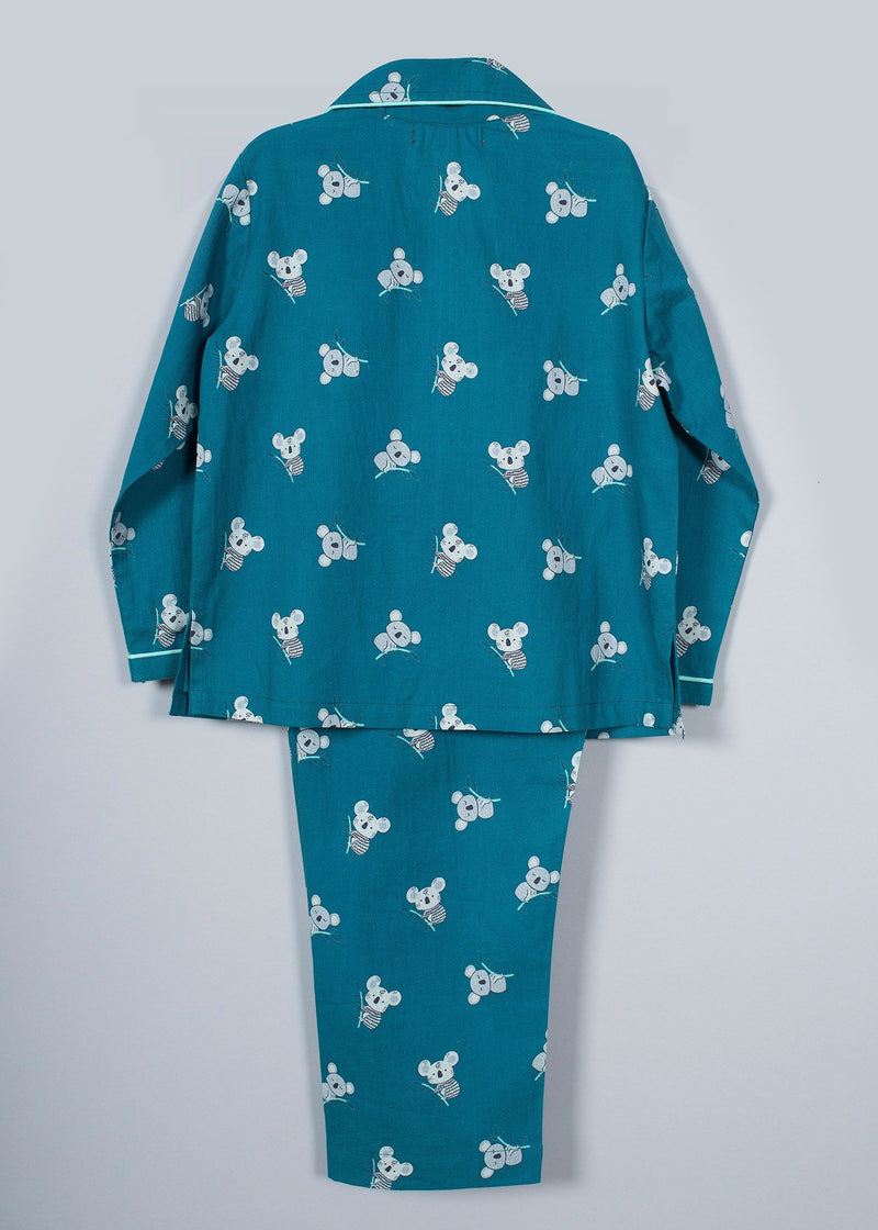 Koala Teal Full Sleeve Cotton Night Suit Boy (0-12 Years)