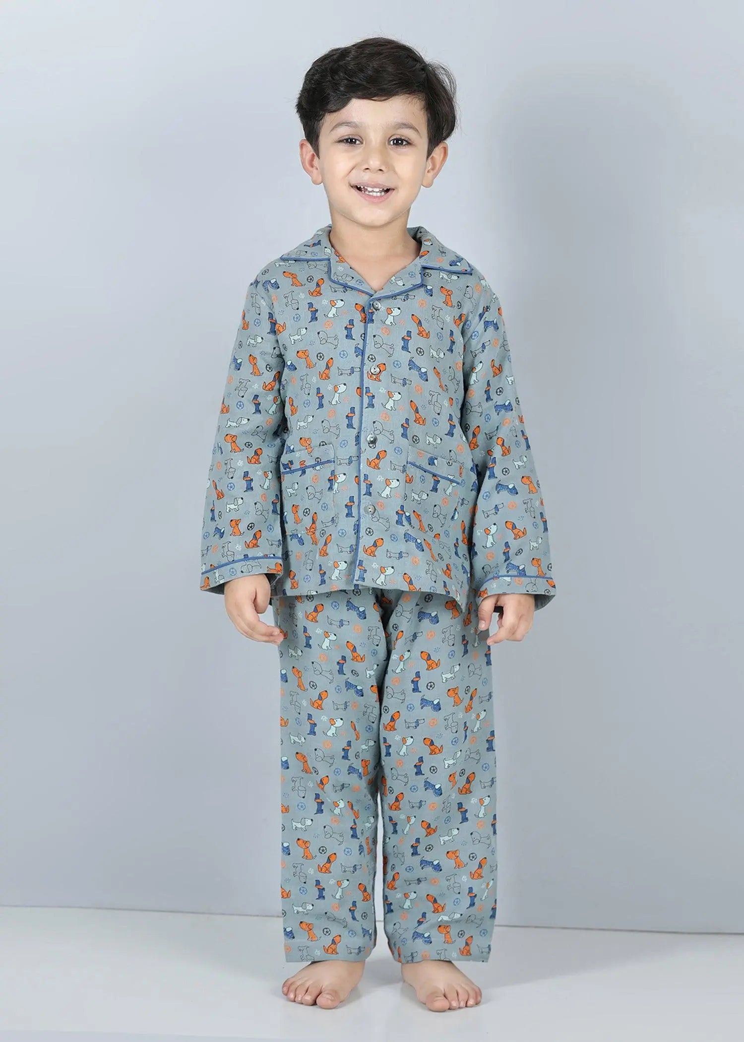 Lazy Dog Grey Full Sleeves Cotton Nighsuit Boy (1-12 Years)