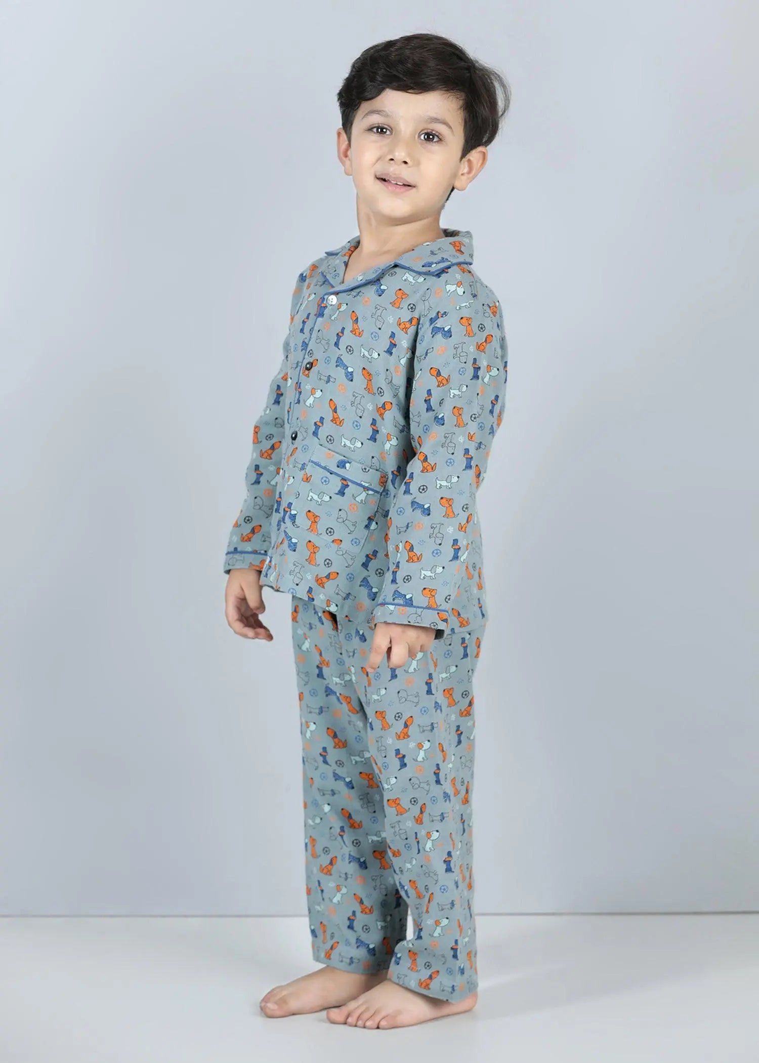 Lazy Dog Grey Full Sleeves Cotton Nighsuit Boy (1-12 Years)