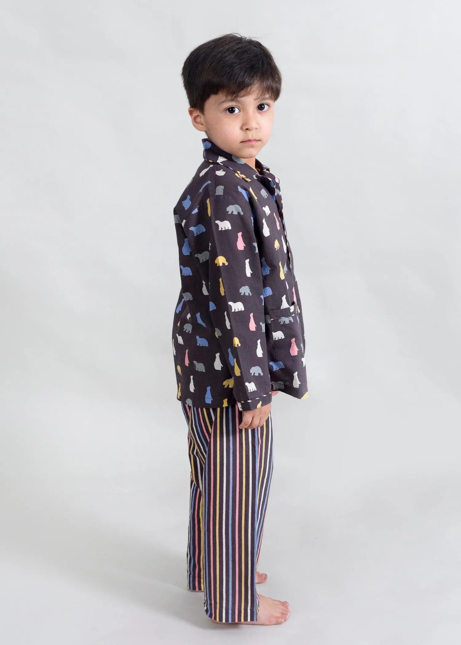 Bear Stripes Brown Full Sleeves Cotton Nighsuit Boy (1-14 Years)