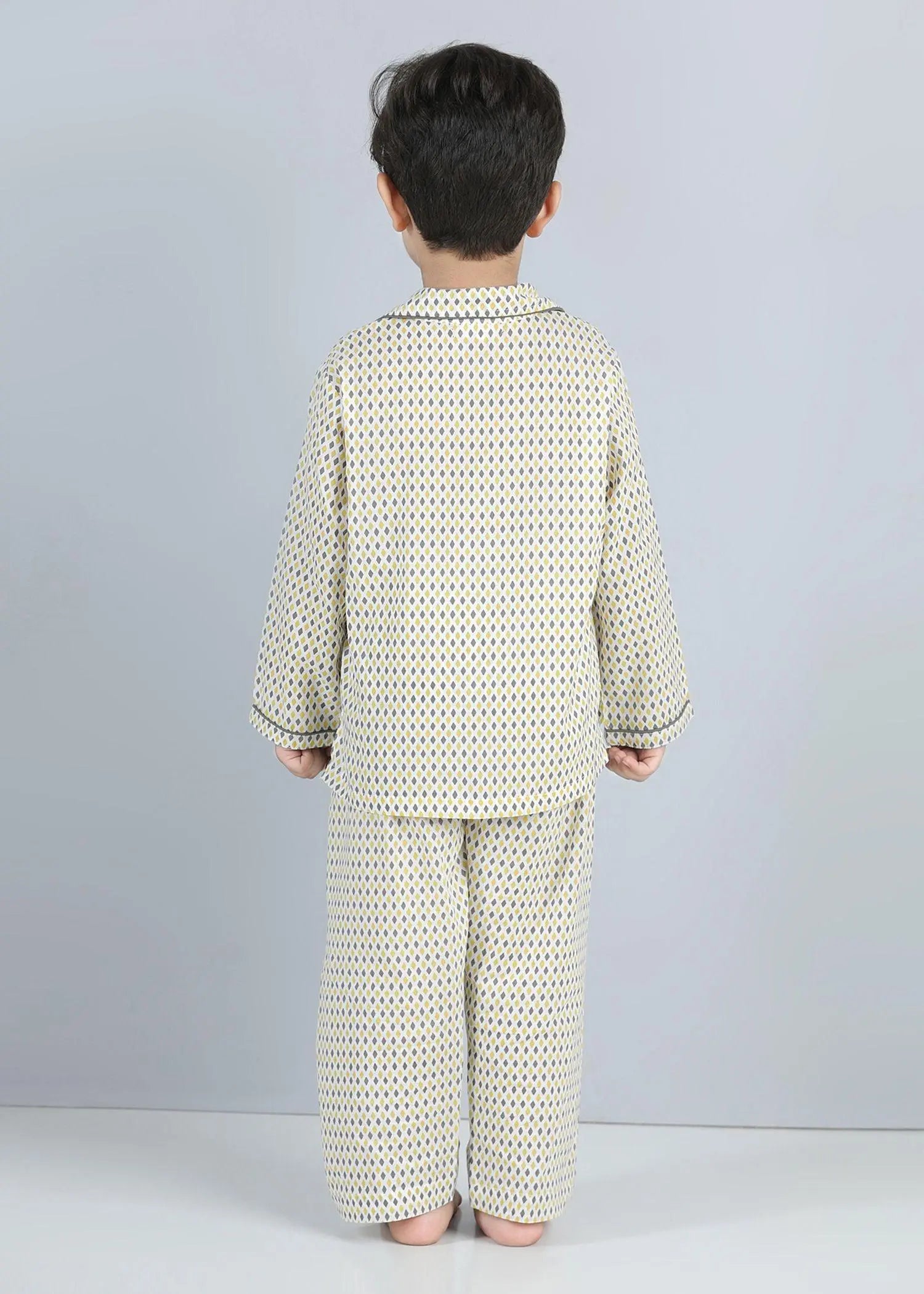 Rhombus Yellow Full Sleeves Cotton Nighsuit Boy (1-12 Years)