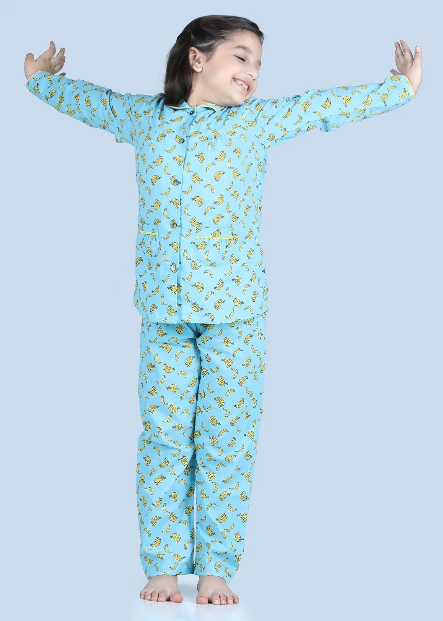 Banana Blue Full Sleeves Cotton Nighsuit Girl (1-12 Years)