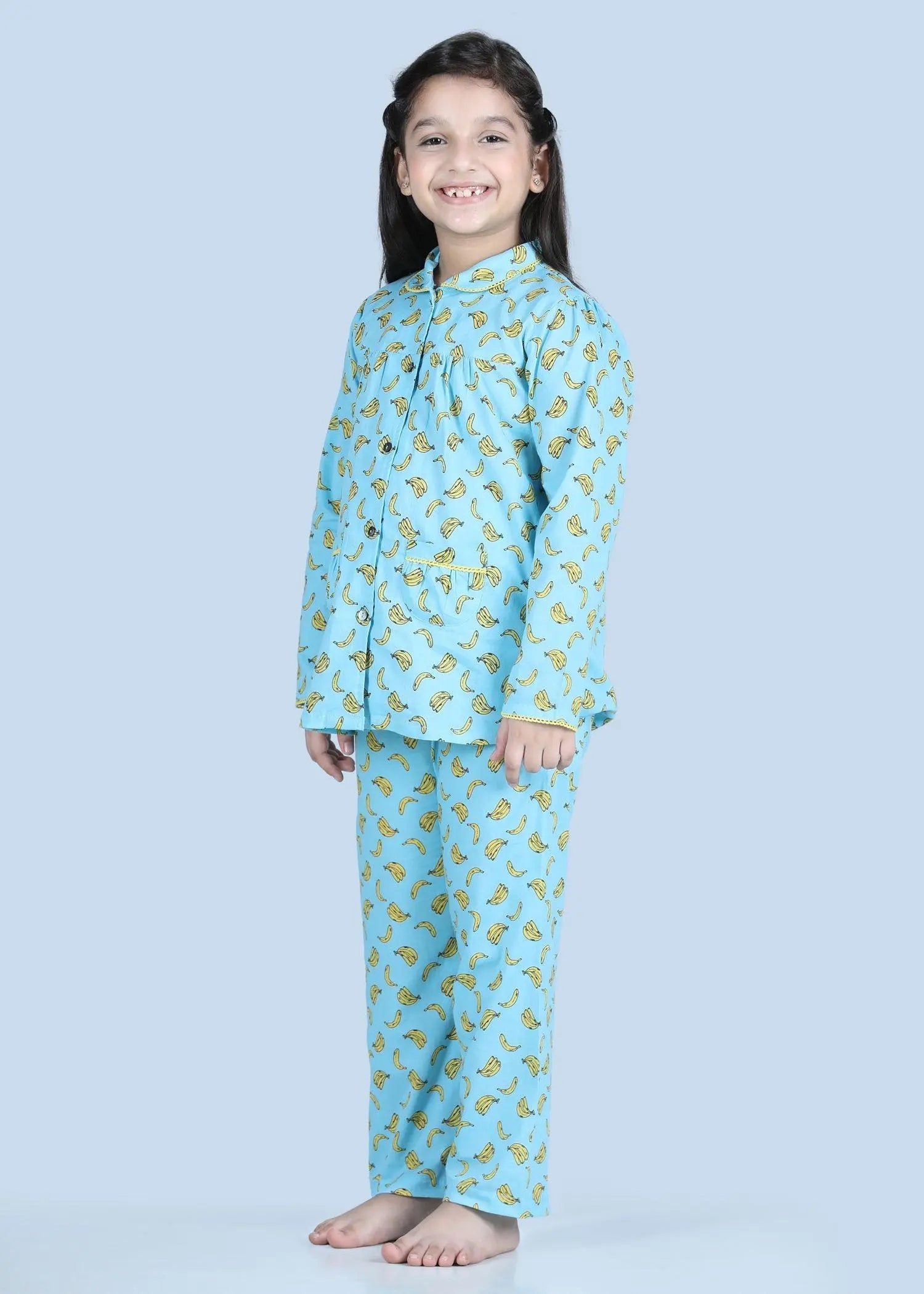 Banana Blue Full Sleeves Cotton Nighsuit Girl (1-12 Years)