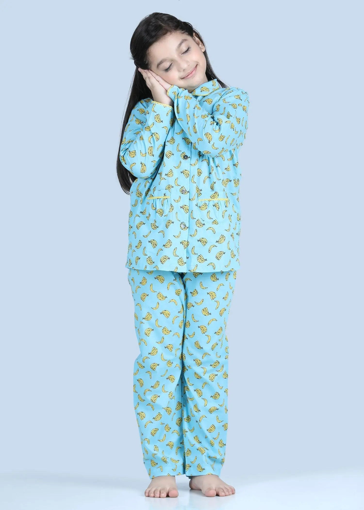 Banana Blue Full Sleeves Cotton Nighsuit Girl (1-12 Years)