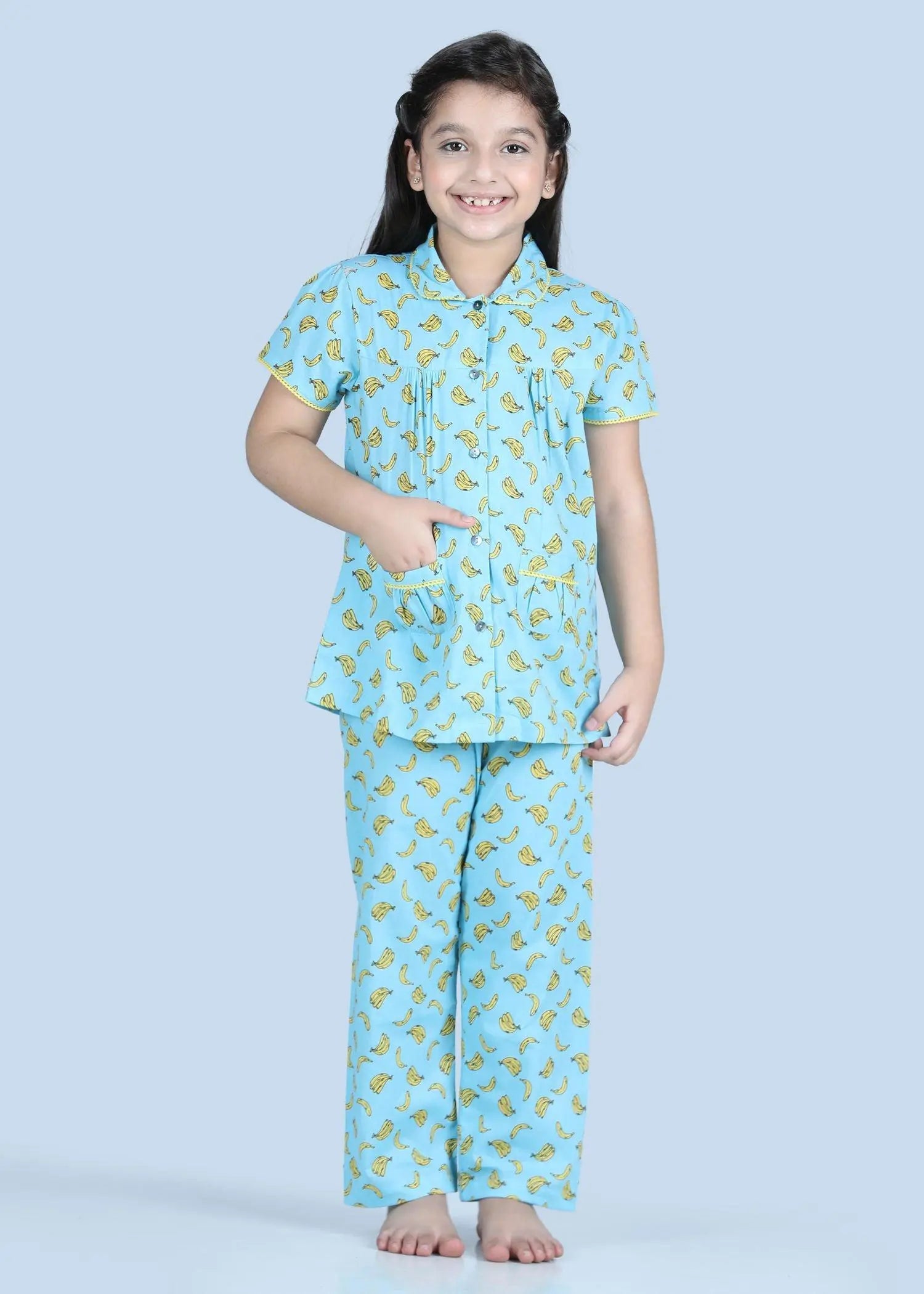 Banana Blue Half Sleeves Cotton Nighsuit Girl (1-12 Years)