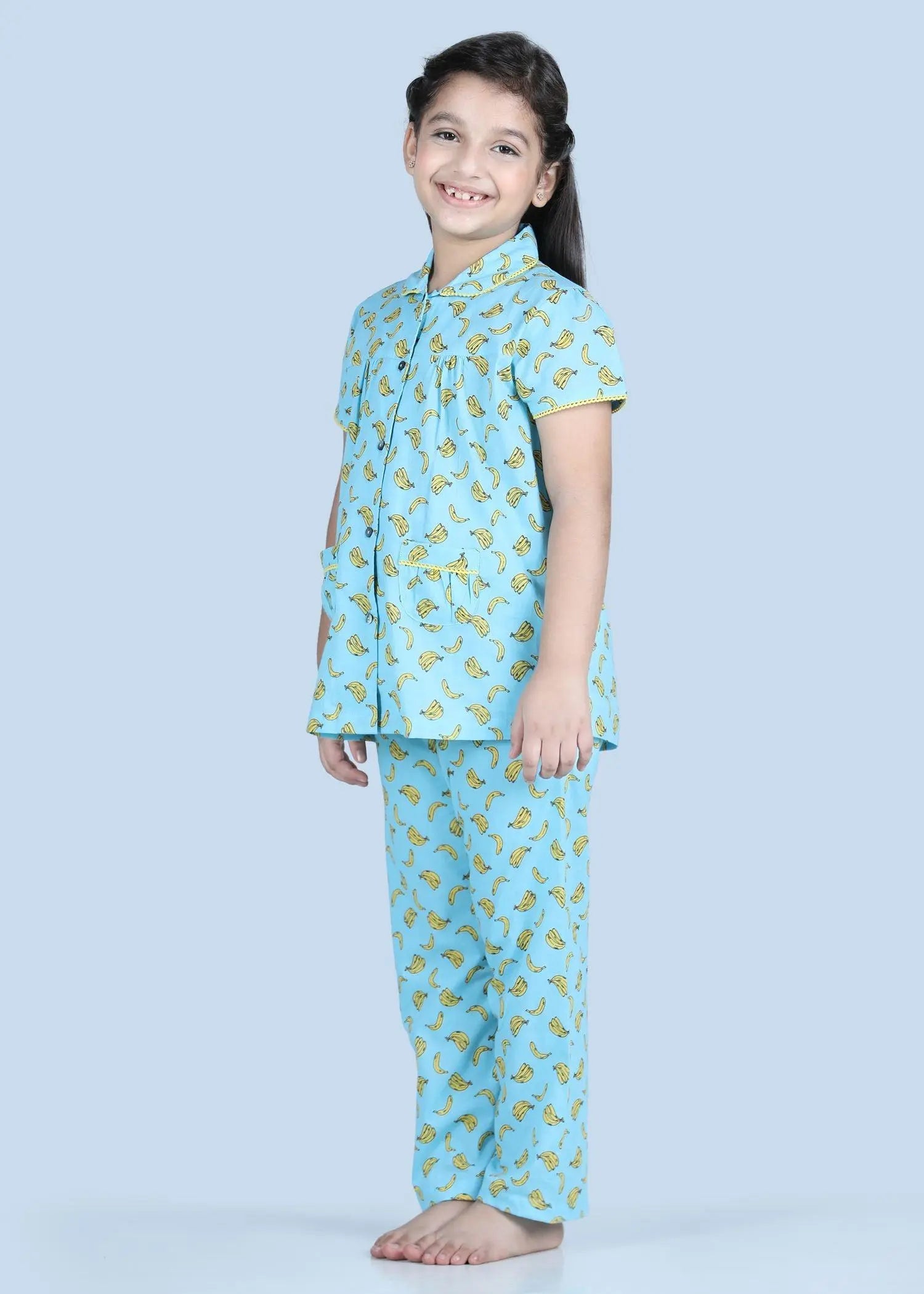 Banana Blue Half Sleeves Cotton Nighsuit Girl (1-12 Years)