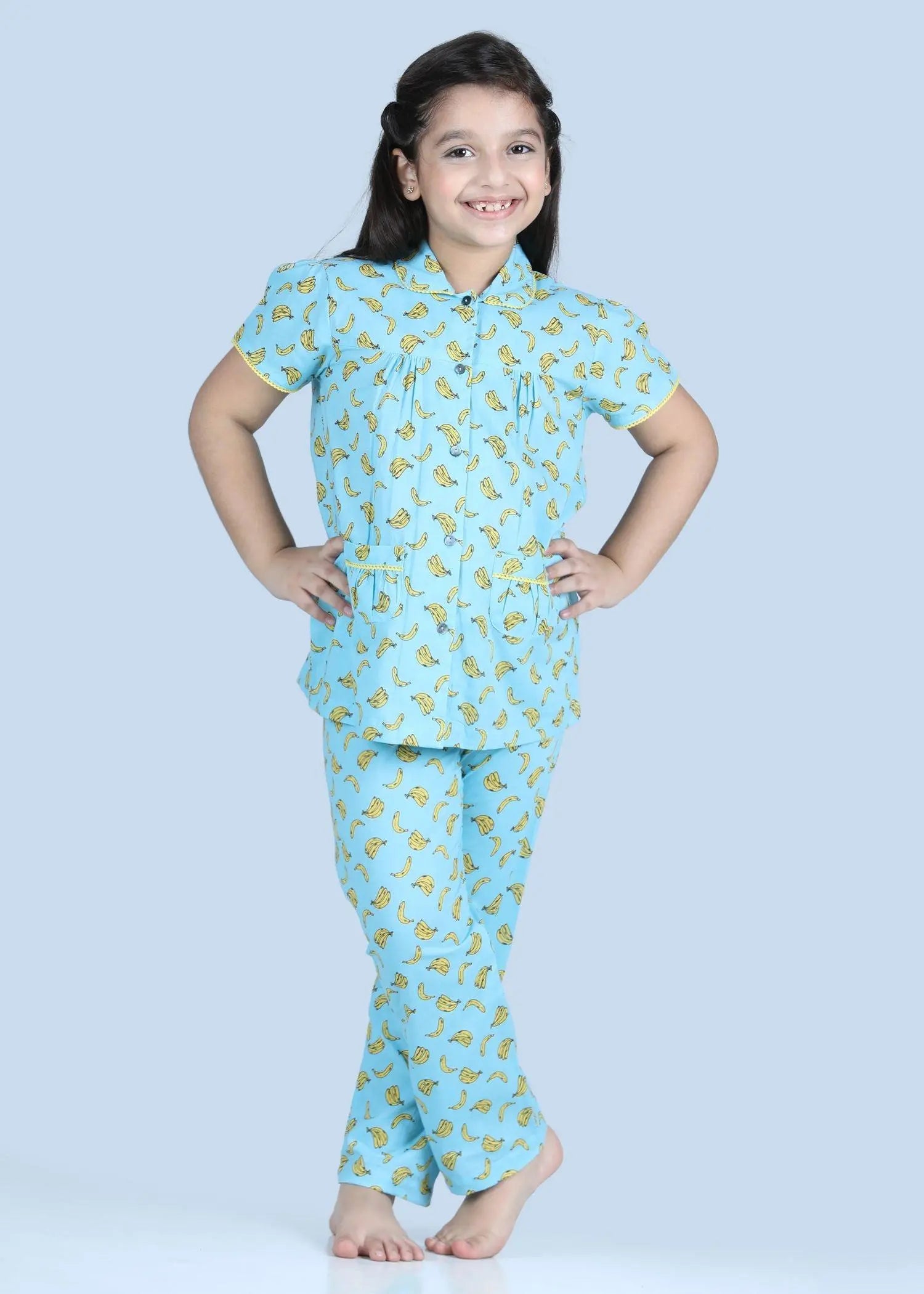 Banana Blue Half Sleeves Cotton Nighsuit Girl (1-12 Years)