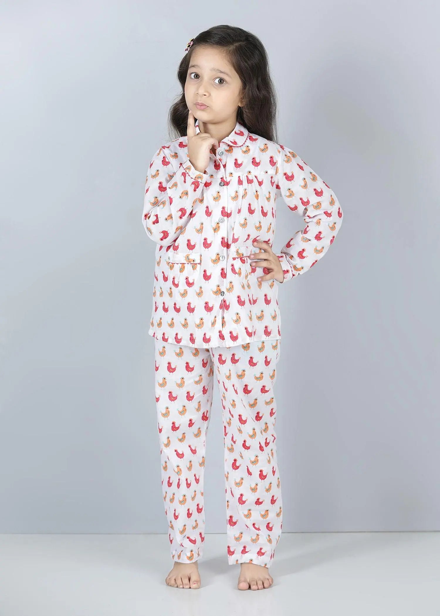 Hen Pink Full Sleeves Cotton Nighsuit Girl (1-12 Years)