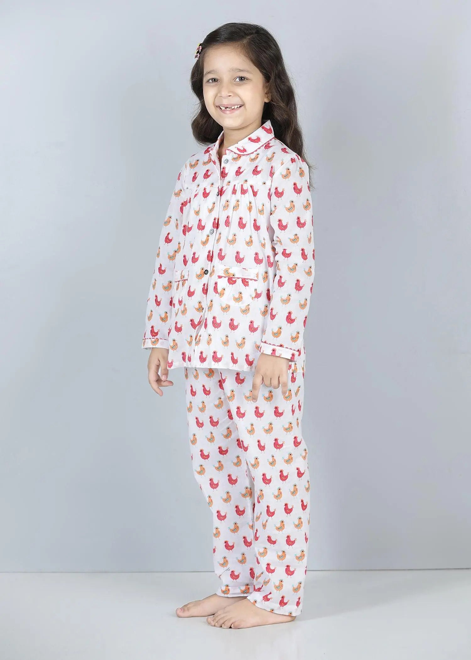 Hen Pink Full Sleeves Cotton Nighsuit Girl (1-12 Years)