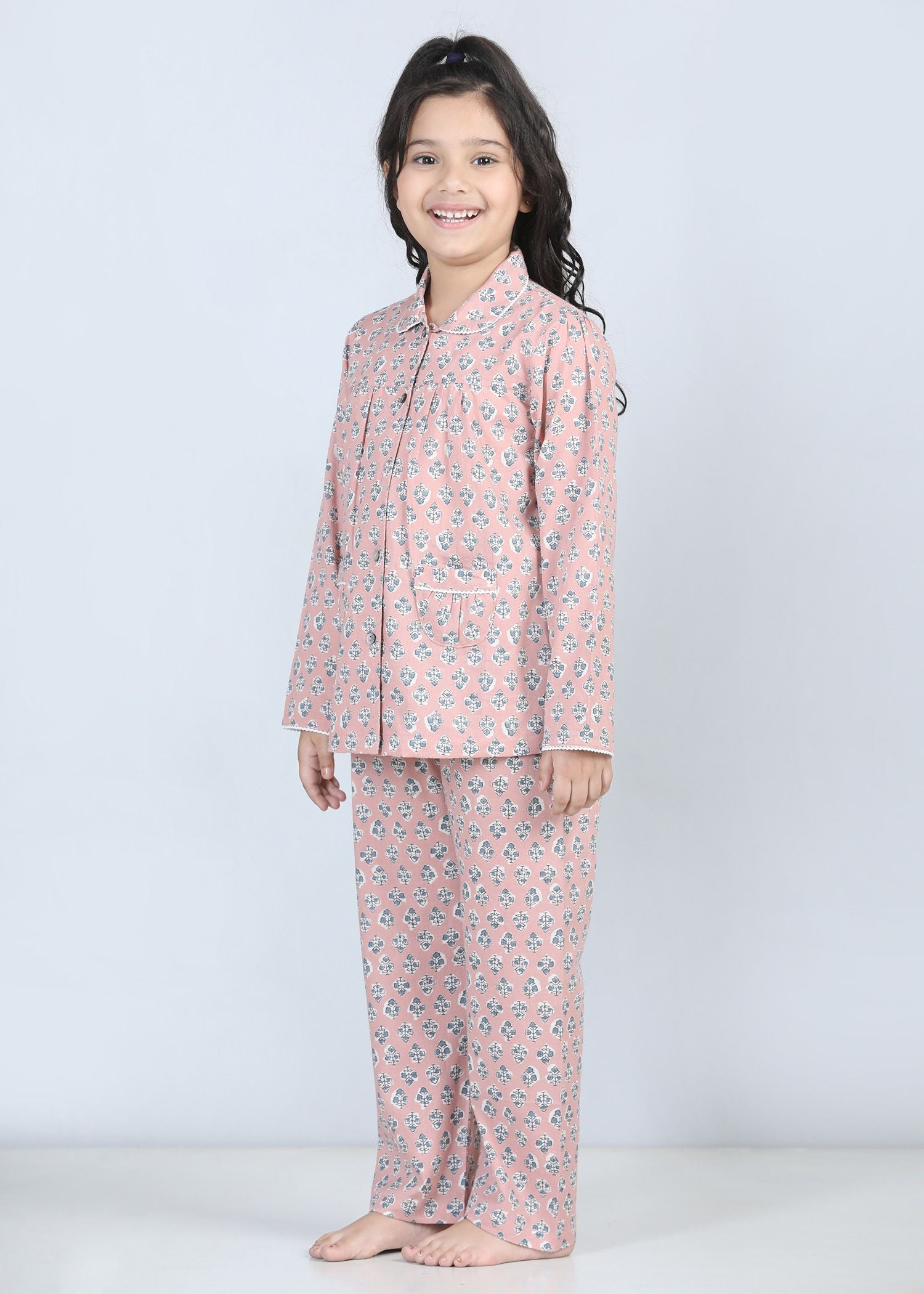 Iris Grey Full Sleeve Cotton Nighsuit Girl (1-12 Years)