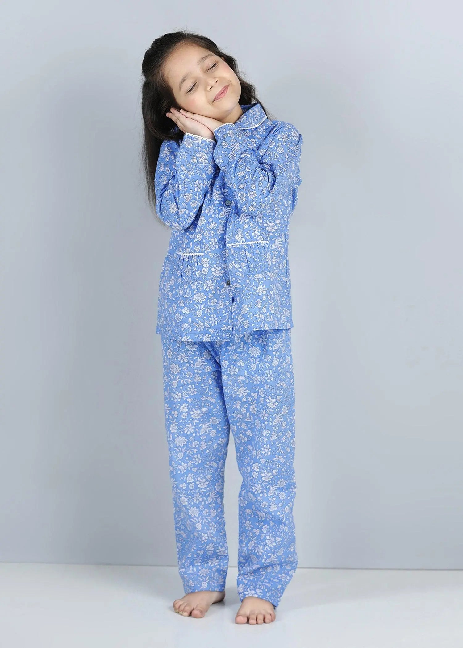 Jaal Blue Full Sleeves Cotton Nighsuit Girl (1-14 Years)