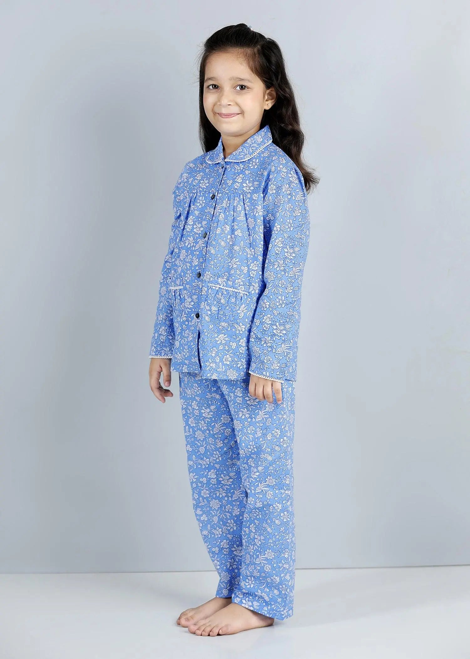 Jaal Blue Full Sleeves Cotton Nighsuit Girl (1-14 Years)