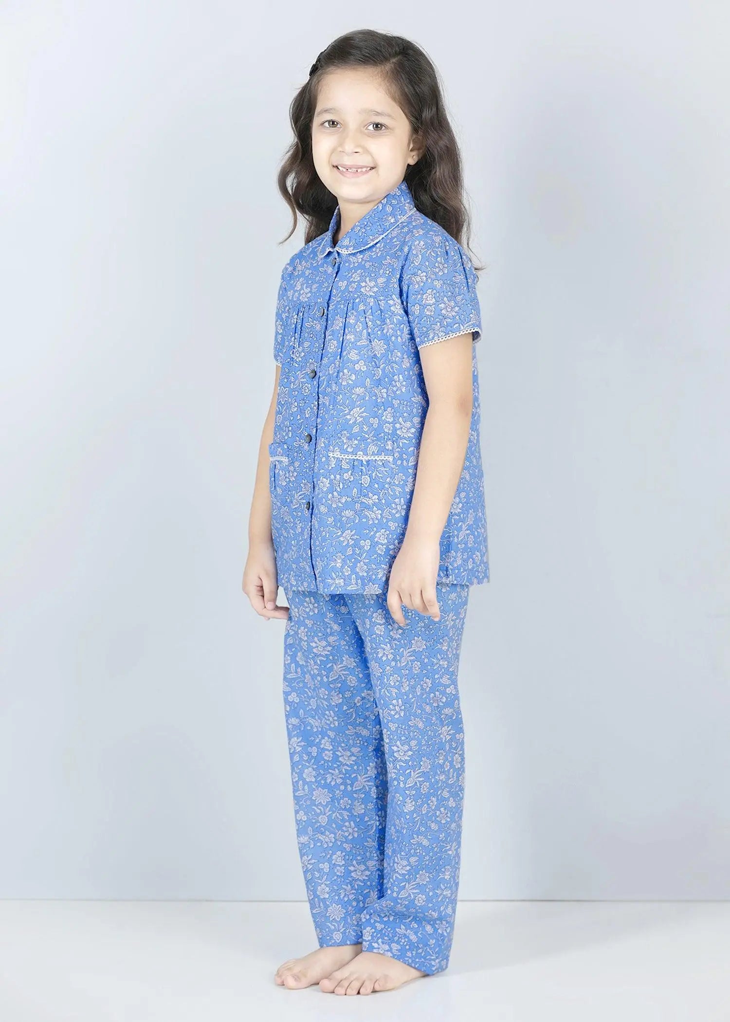 Jaal Blue Half Sleeves Cotton Nighsuit Girl (1-14 Years)