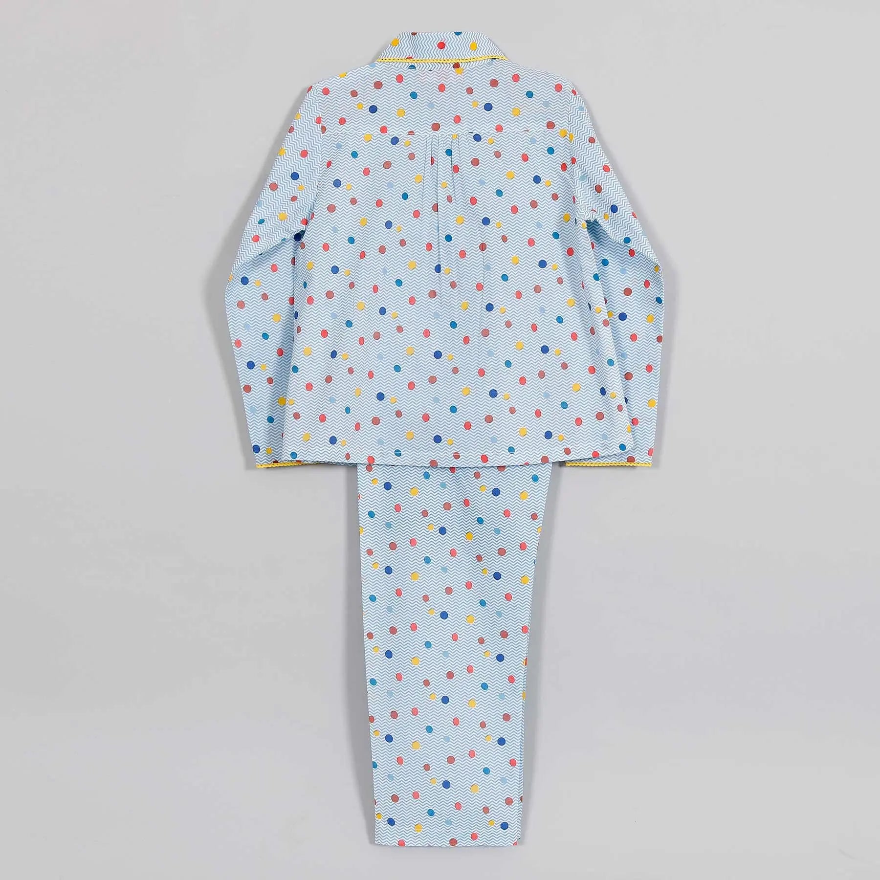 Chevron Dots Blue Full Sleeve Cotton Nightsuit Girl (0-12 Years)