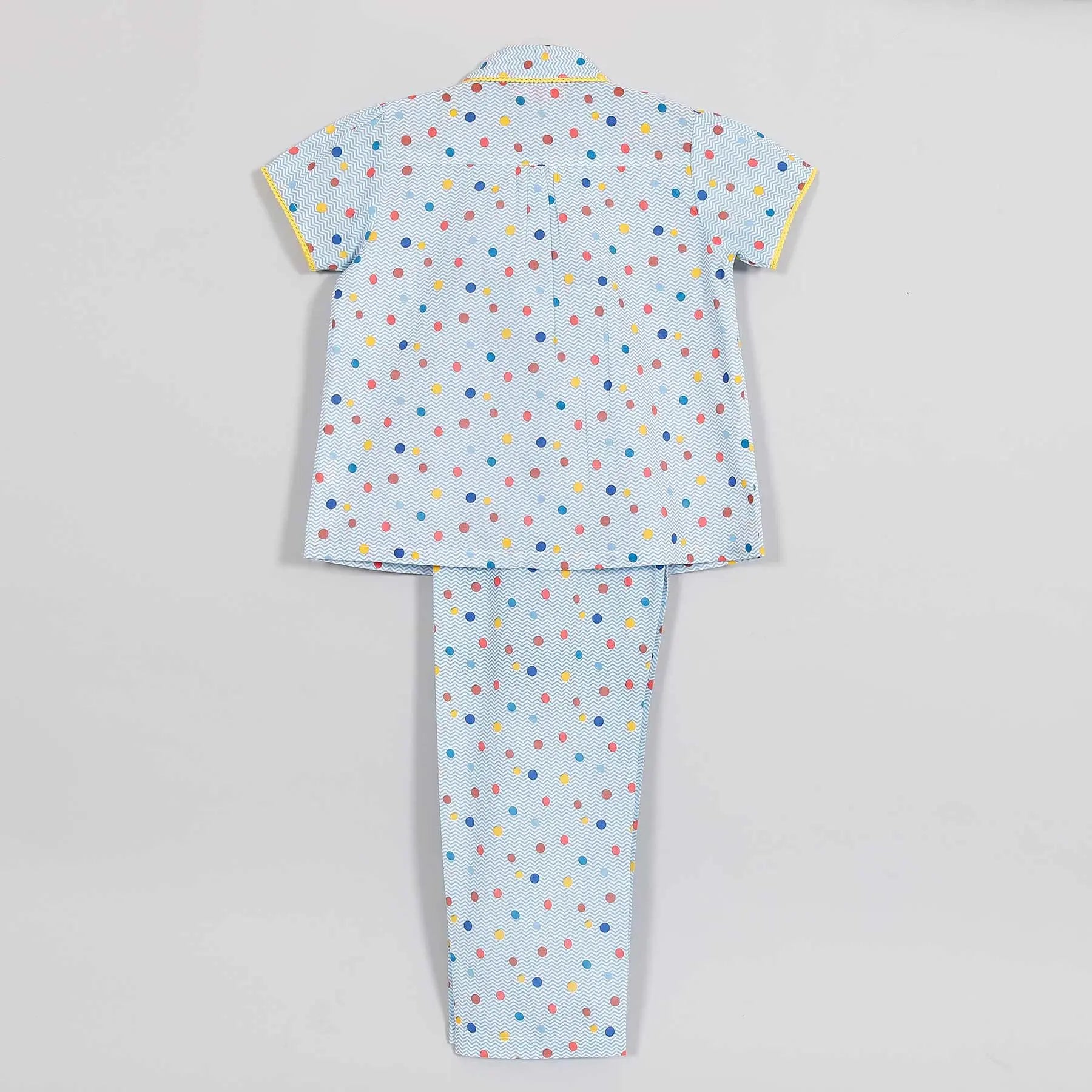 Chevron Dots Blue Half Sleeve Cotton Nightsuit Girl (0-12 Years)